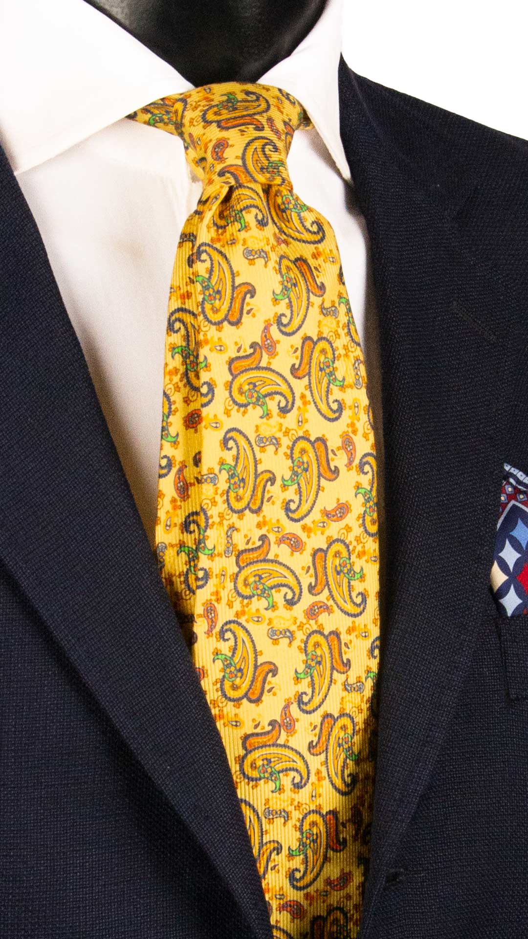 Cravatta in Saia di Seta Gialla Paisley Arancione Verde Blu SA35 Made in Italy Graffeo Cravatte