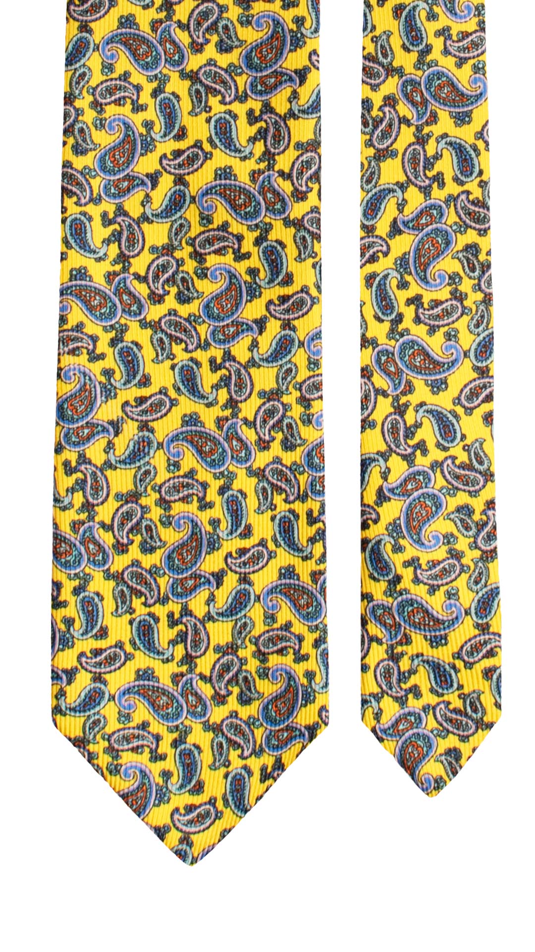Cravatta in Saia di Seta Giallo Fluo Paisley Multicolor SA8 Made in Italy Graffeo Cravatte Pala