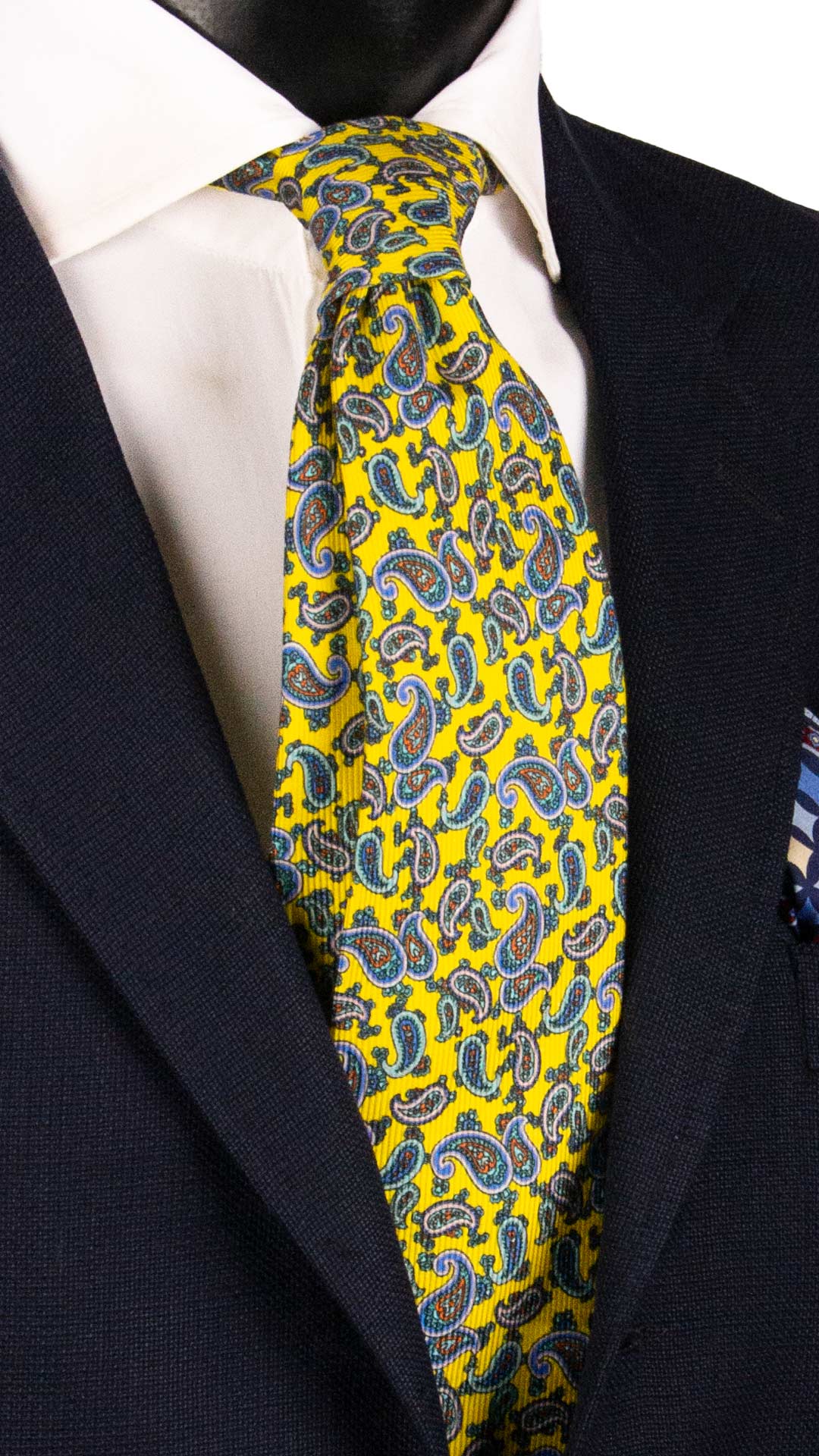 Cravatta in Saia di Seta Giallo Fluo Paisley Multicolor SA8 Made in Italy Graffeo Cravatte