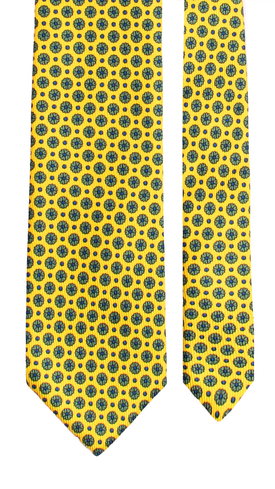 Cravatta in Saia di Seta Giallo Fluo a Fiori Verdi Blu SA88 Made in Italy Graffeo Cravatte Pala