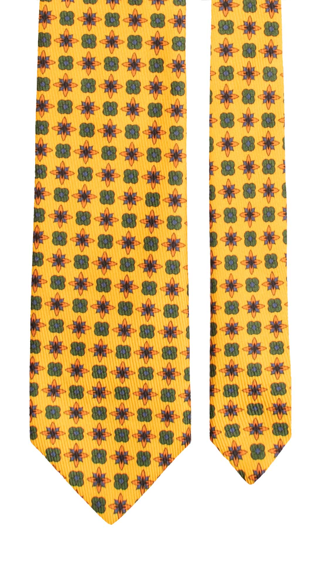 Cravatta in Saia di Seta Giallo Ocra Fantasia Arancione Verde Bluette SA56 Graffeo Cravatte Made in Italy
Pala