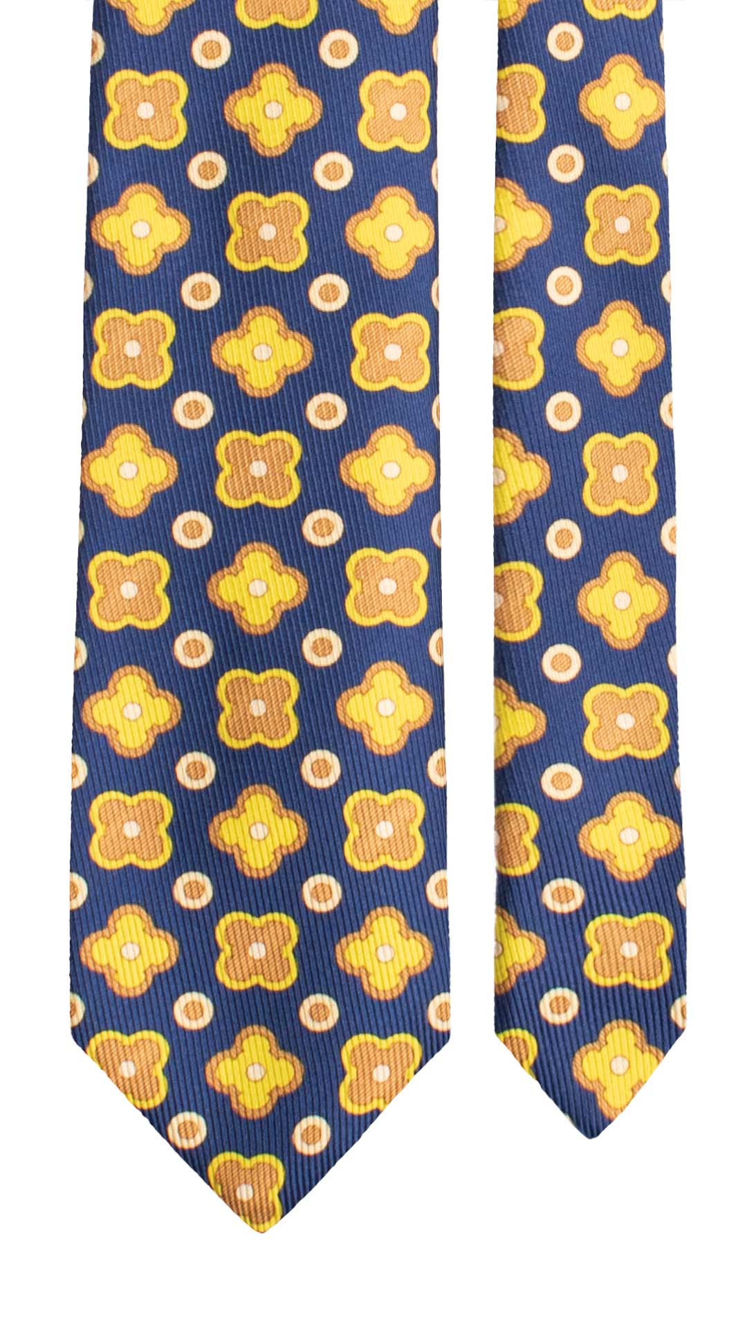 Cravatta in Saia di Seta Indaco Fantasia Beige Giallo Fluo Giallo Crema SA43 Made in Italy Graffeo Cravatte Pala
