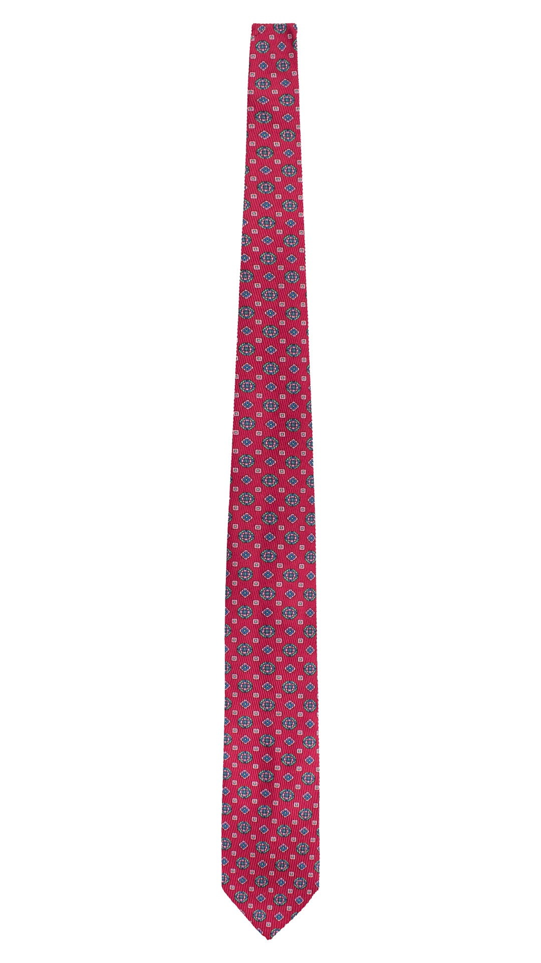 Cravatta in Saia di Seta Magenta Fantasia Verde Rosa Bluette SA118 Made in Italy Graffeo Cravatte Intera