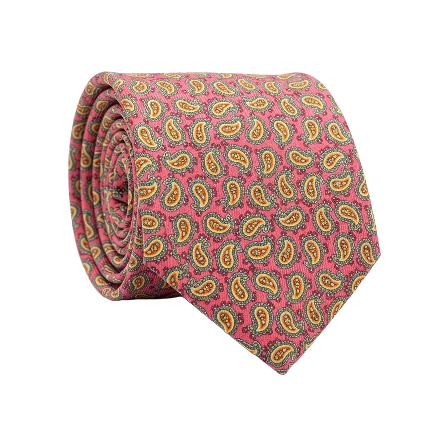 Cravatta in Saia di Seta Magenta Paisley Multicolor SA25 Made in Italy Graffeo Cravatte Rotolo