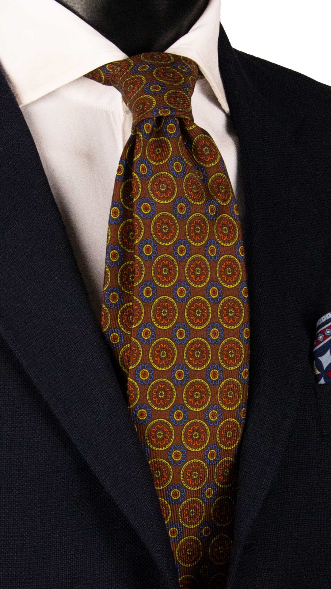 Cravatta in Saia di Seta Marrone Fantasia Arancione Bluette Verde Acido SA64 Graffeo Cravatte Made in Italy
