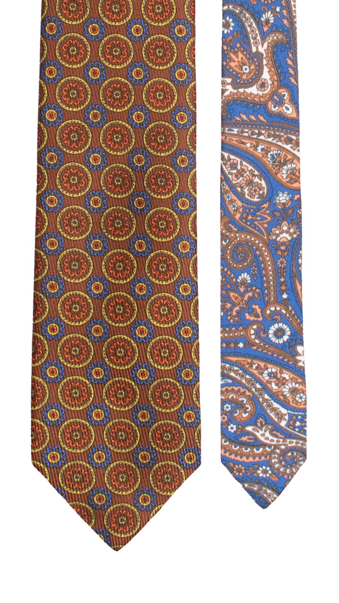 Cravatta in Saia di Seta Marrone Fantasia Multicolor Nodo in Contrasto Azzurro Fantasia Bordeaux Celeste Giallo Crema N3481 Made in Italy Graffeo Cravatte Pala