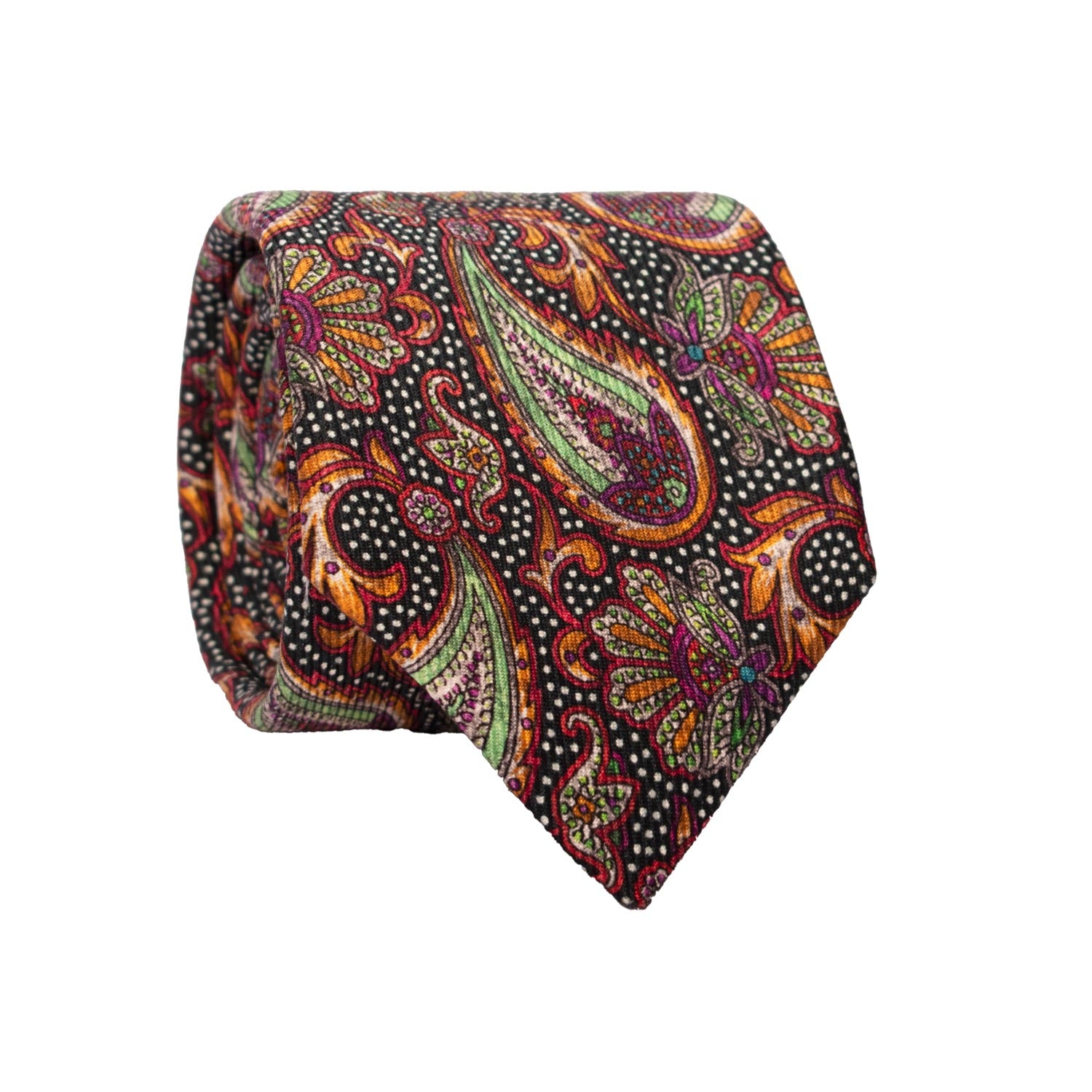 Cravatta in Saia di Seta Nera Paisley Multicolor SA22 Made in Italy Graffeo Cravatte Rotolo