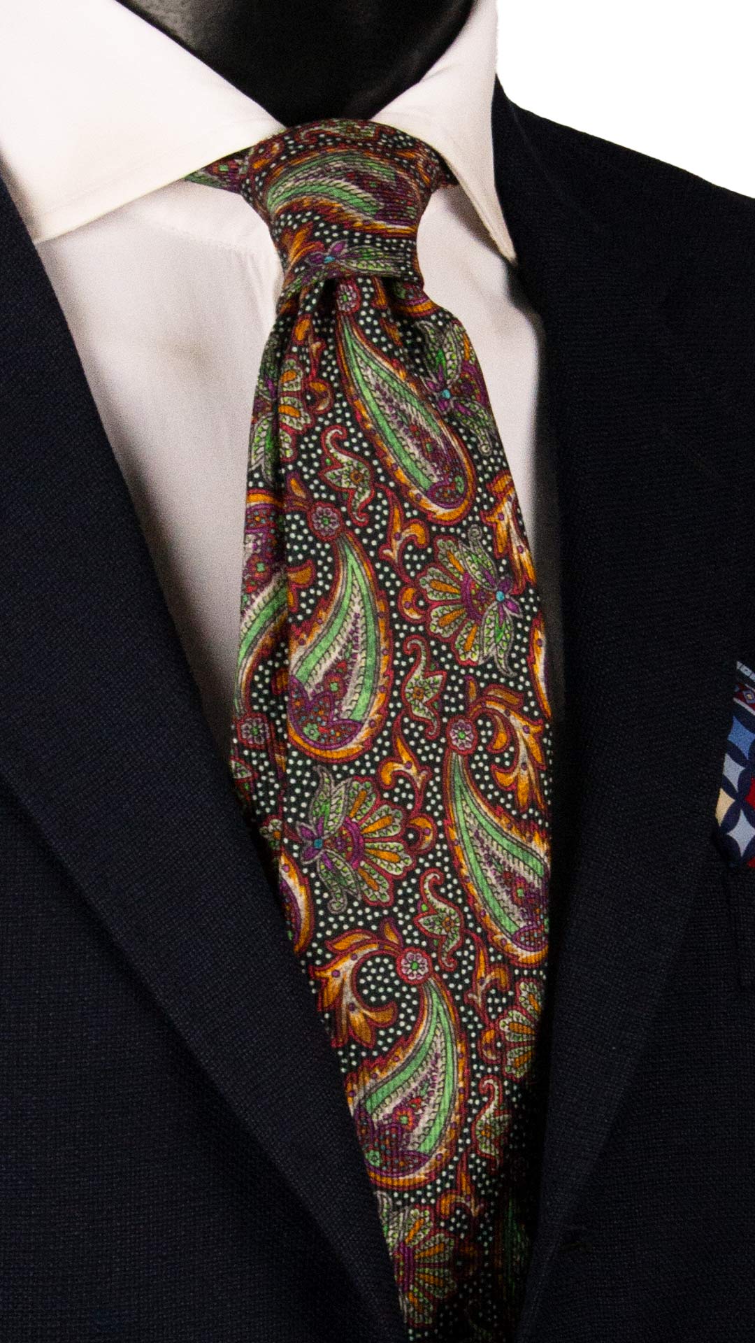 Cravatta in Saia di Seta Nera Paisley Multicolor SA22 Made in Italy Graffeo Cravatte