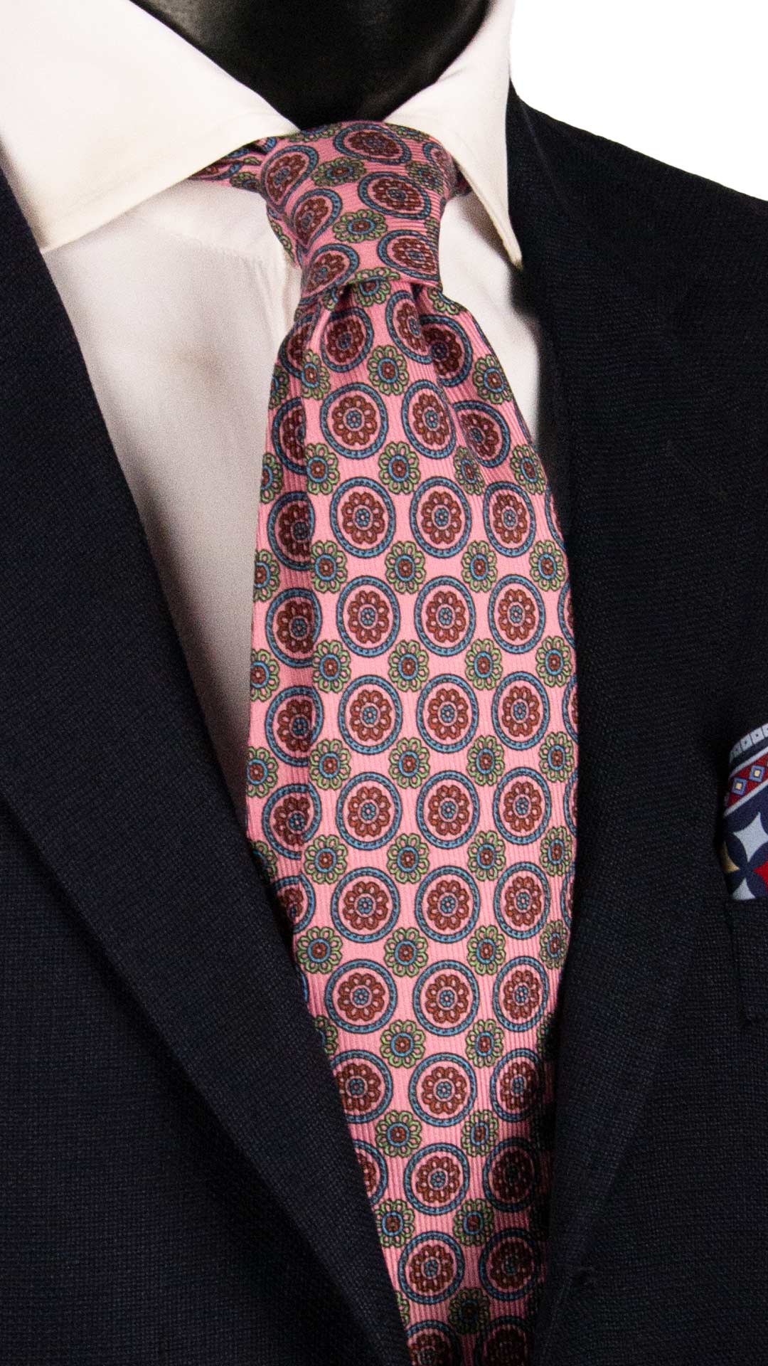 Cravatta in Saia di Seta Rosa Fantasia Celeste Arancione SA62 Graffeo Cravatte Made in Italy