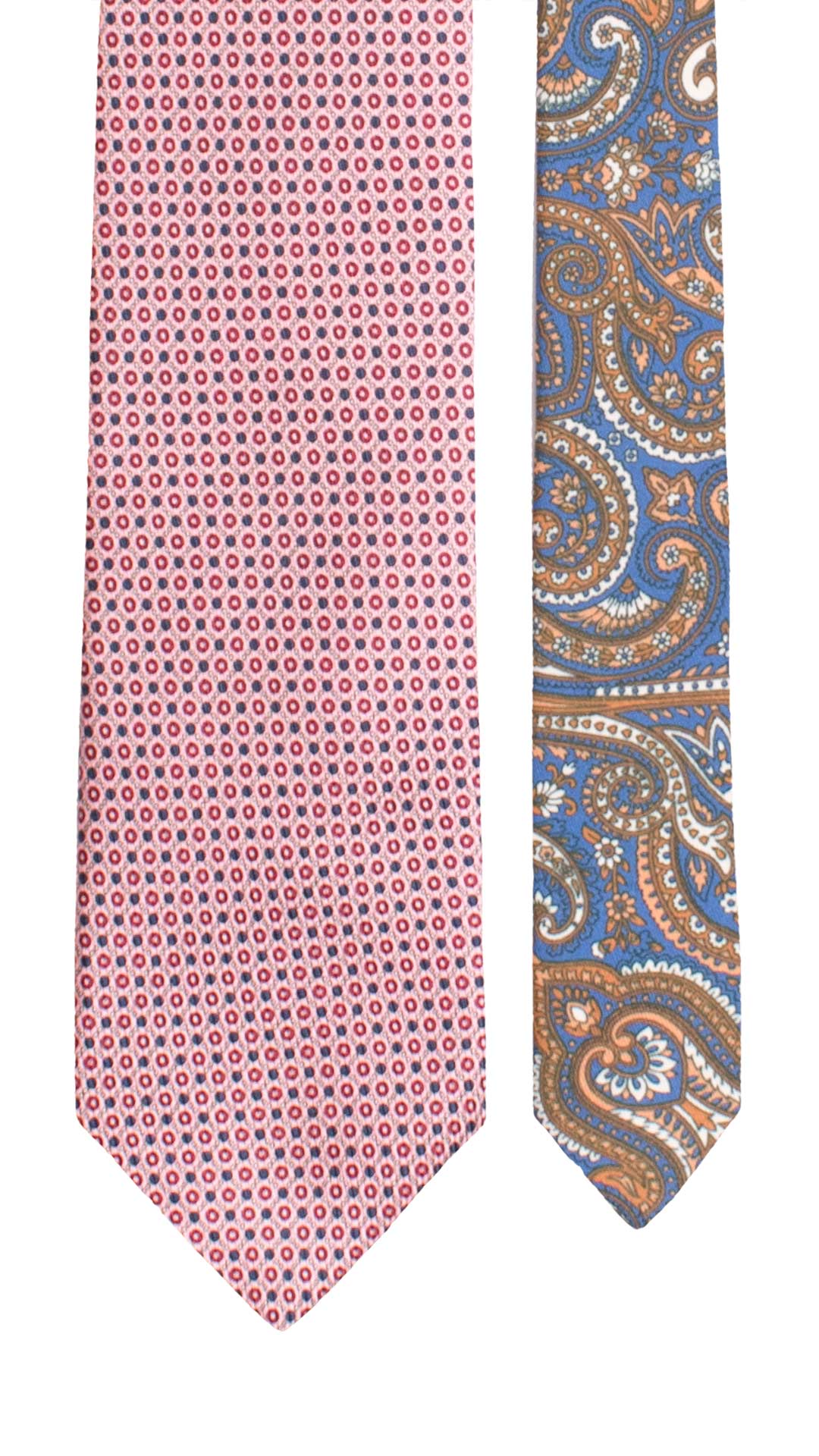 Cravatta in Saia di Seta Rosa Fantasia Magenta Blu Bianco Nodo in Contrasto Blu Fantasia Fucsia Color Melanzana N3499 Made in Italy Graffeo Cravatte Pala