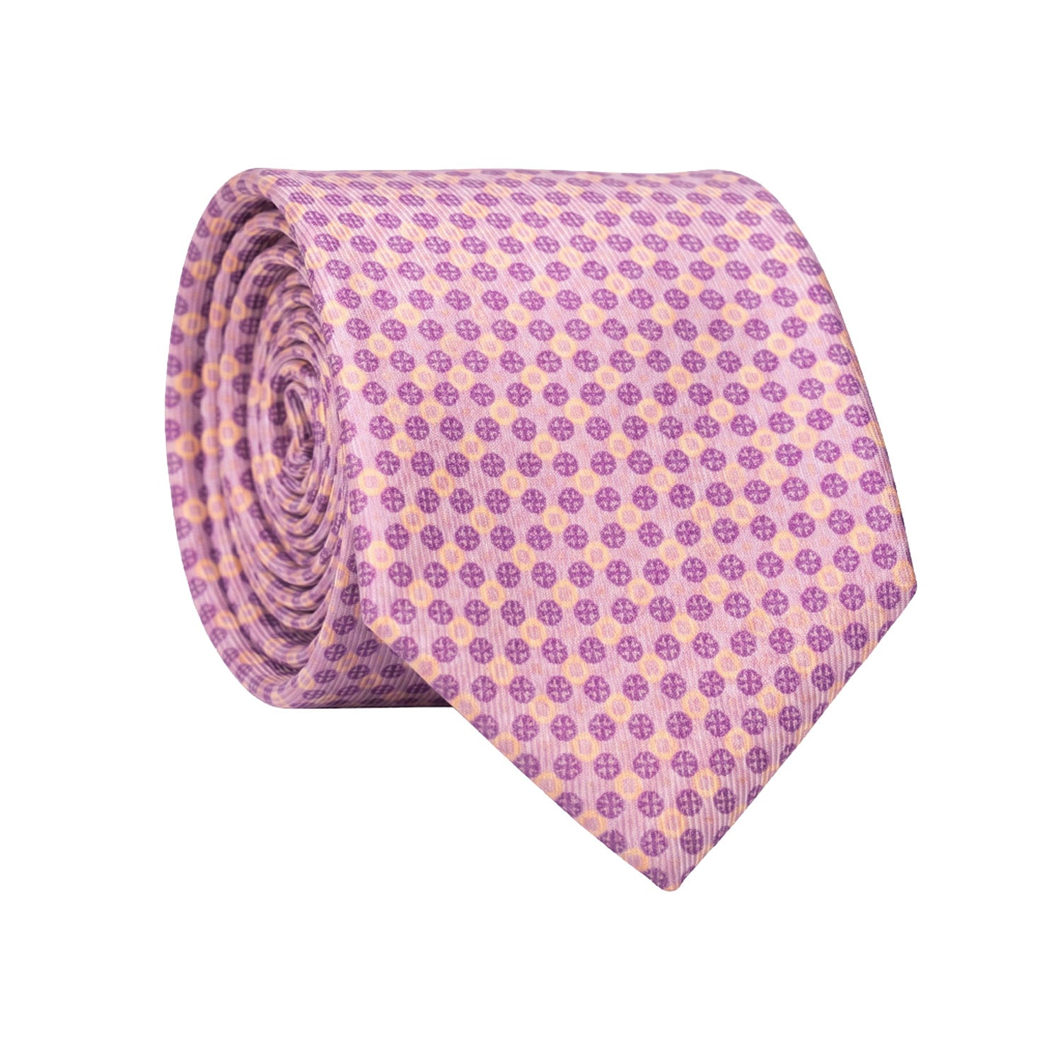 Cravatta in Saia di Seta Rosa Fantasia Viola Celeste Giallo Crema SA96 Made In Italy Graffeo Cravatte Rotolo