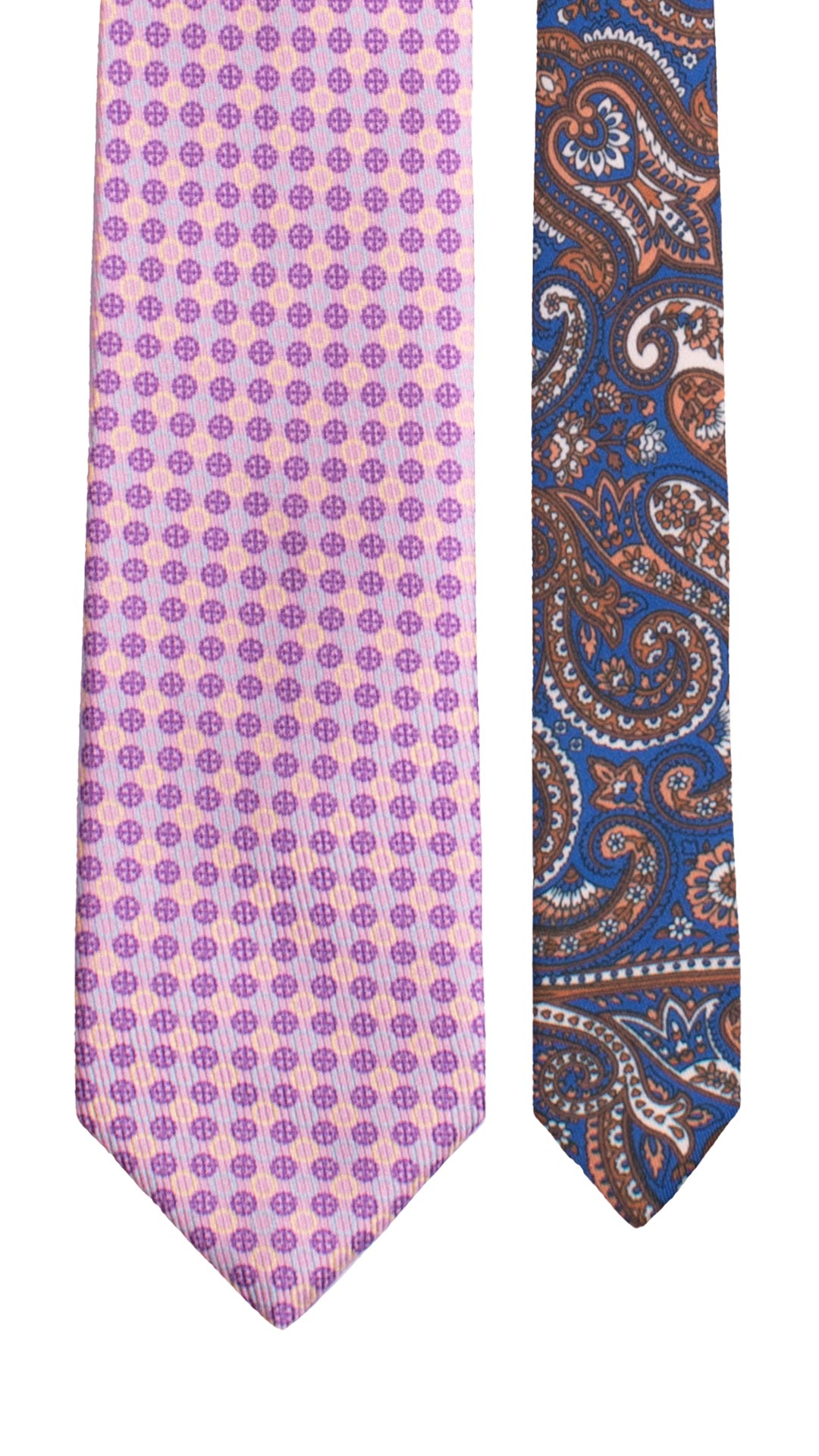 Cravatta in Saia di Seta Rosa Fantasia Viola Celeste Giallo Nodo in Contrasto Viola Fantasia Rosa Bianca Blu N3456 Made in Italy Graffeo Cravatte Pala