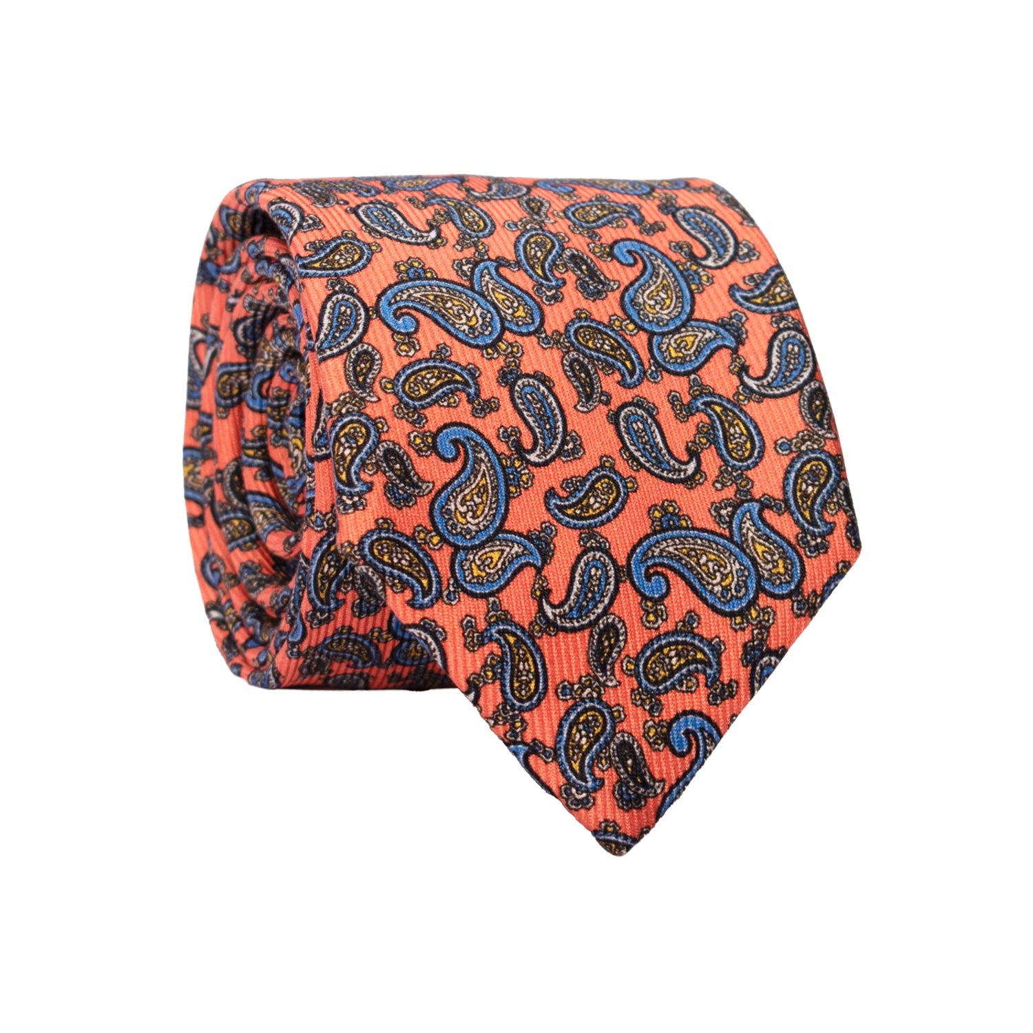 Cravatta in Saia di Seta Rosa Salmone Paisley Multicolor SA9 Made in Italy Graffeo Cravatte Rotolo