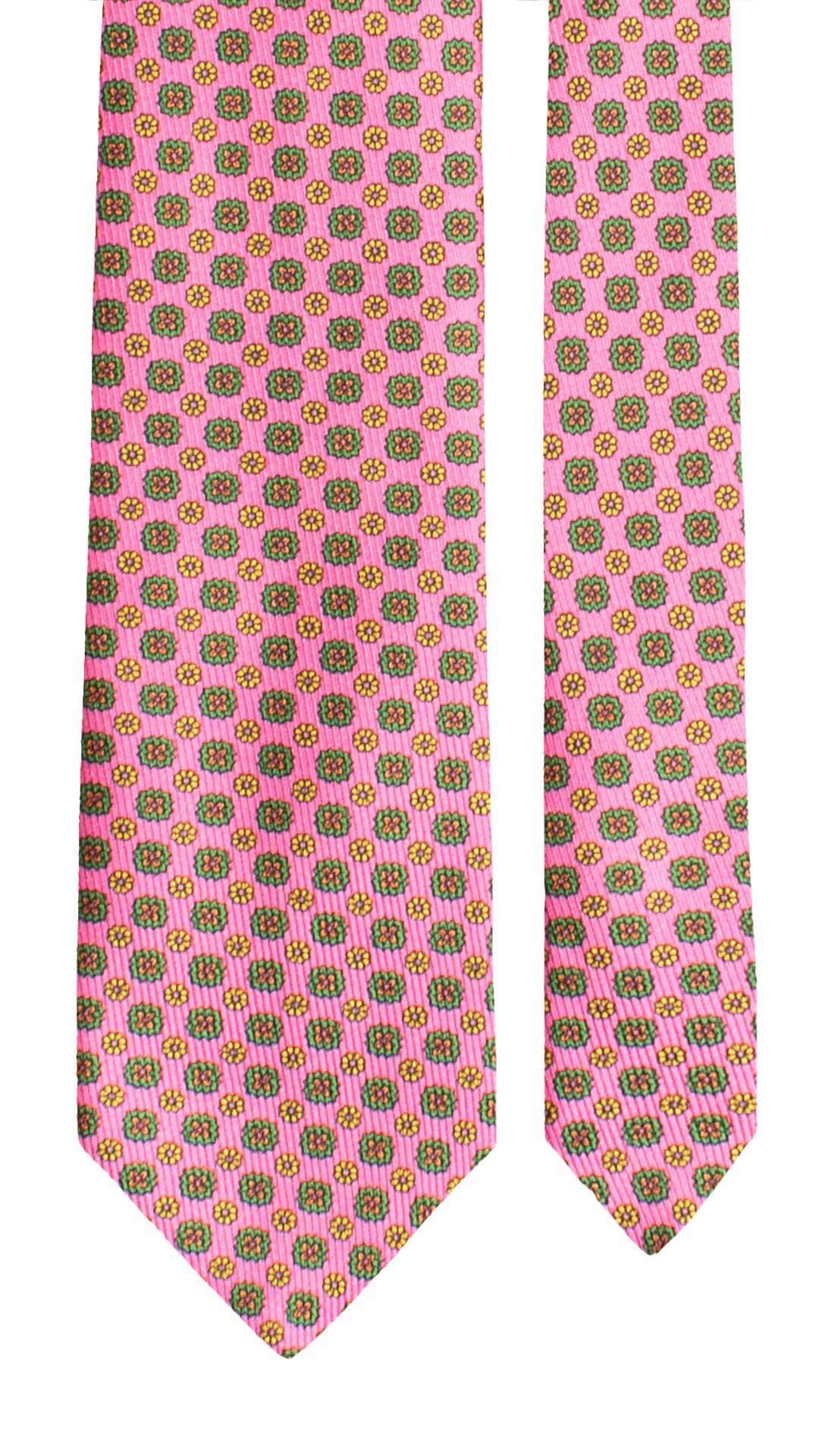 Cravatta in Saia di Seta Rosa a Fiori Verdi Gialli SA84 Made in Italy Graffeo Cravatte Pala