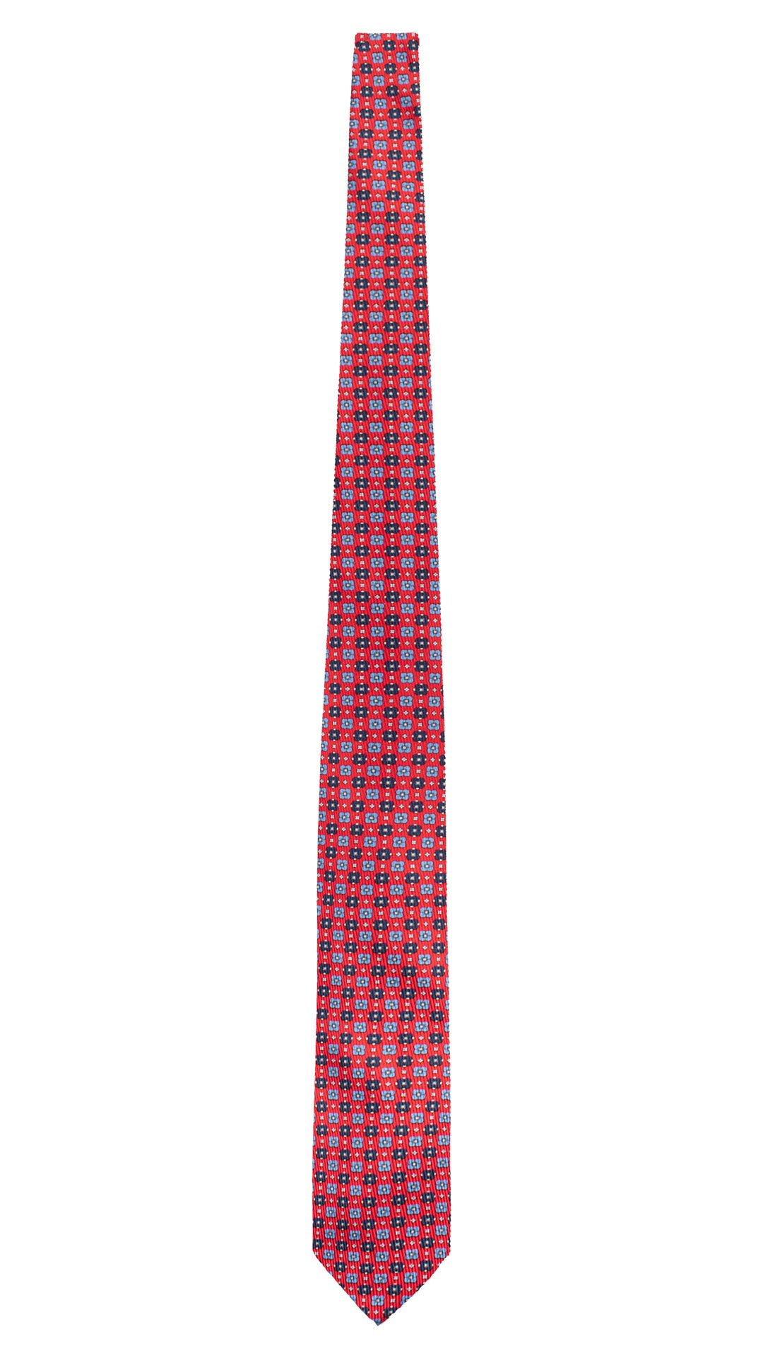Cravatta in Saia di Seta Rossa Fantasia Blu Celeste SA92 Made in Italy Graffeo Cravatte Intera