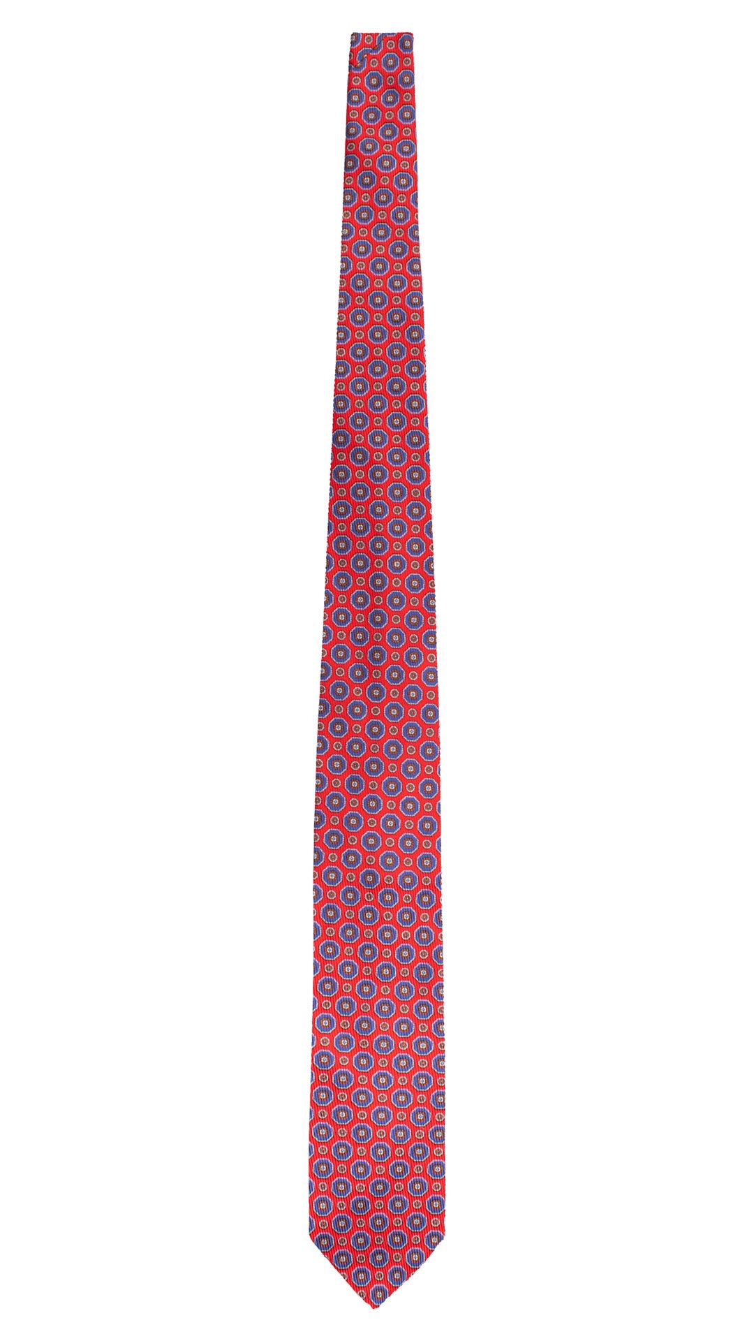 Cravatta in Saia di Seta Rossa Fantasia Bluette Marrone Azzurro Polvere SA77 Made in Italy Graffeo Cravatte Intera