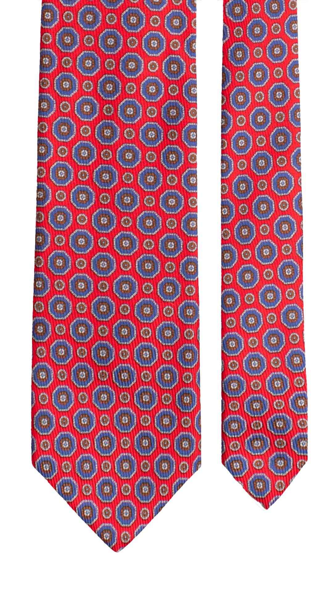 Cravatta in Saia di Seta Rossa Fantasia Bluette Marrone Azzurro Polvere SA77 Made in Italy Graffeo Cravatte Pala