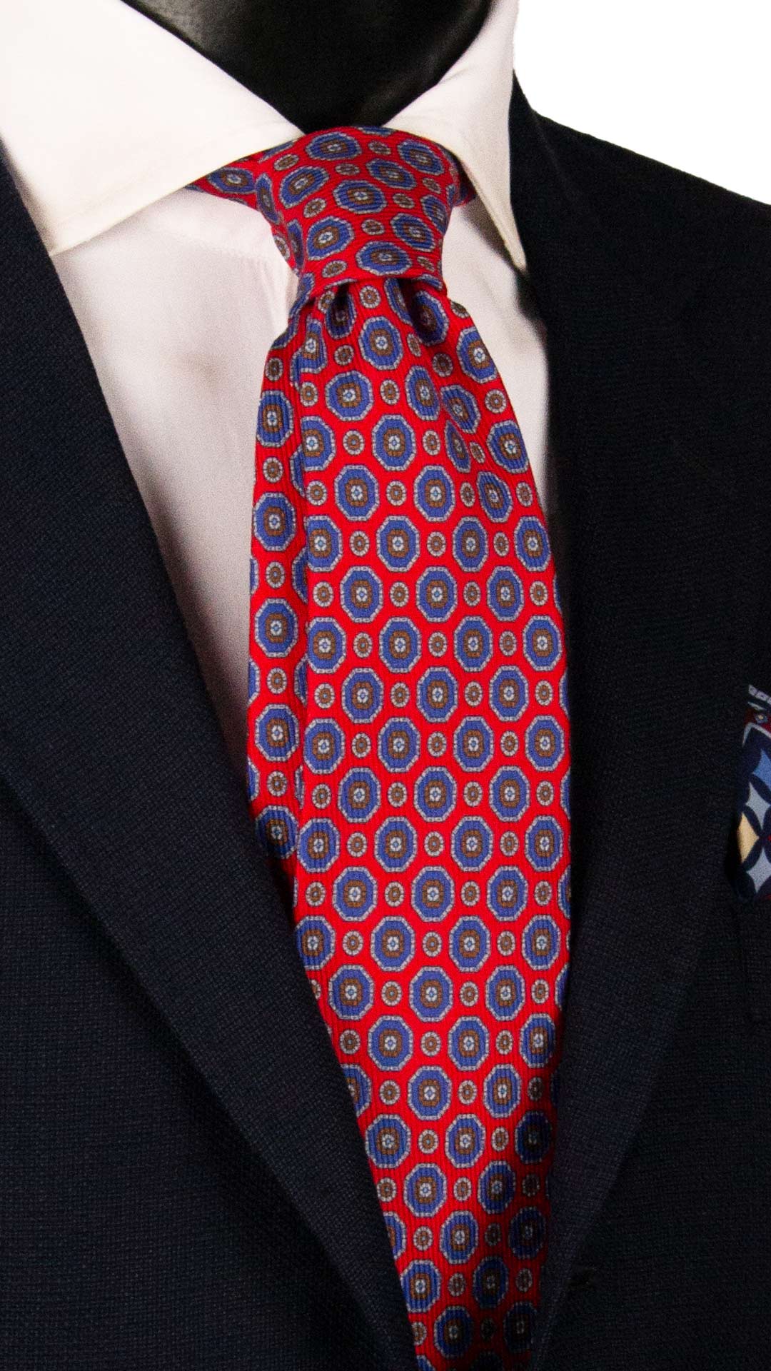 Cravatta in Saia di Seta Rossa Fantasia Bluette Marrone Azzurro Polvere SA77 Made in Italy Graffeo Cravatte