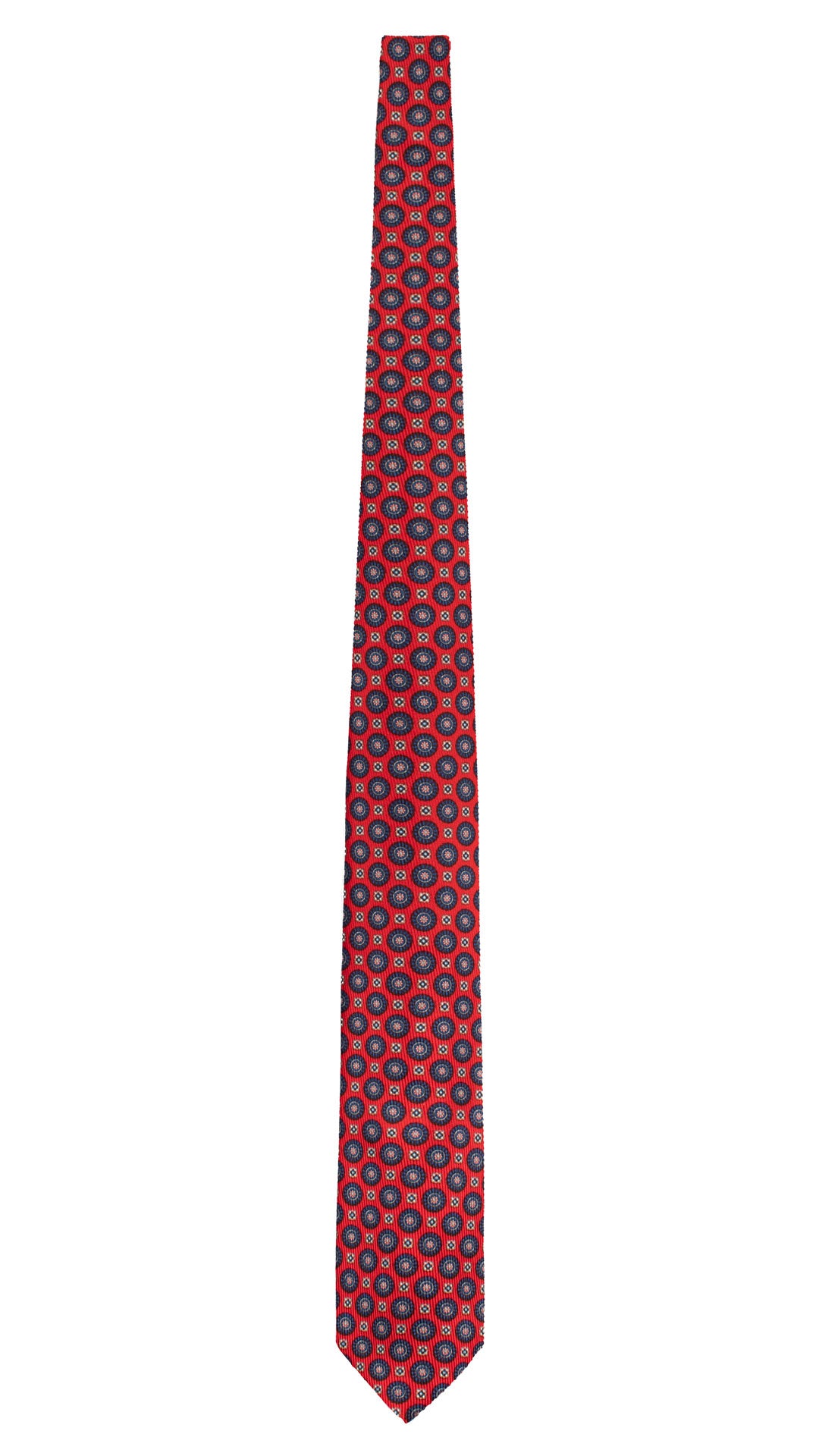 Cravatta in Saia di Seta Rossa Fantasia Bluette Rosa Bianca SA33 Made in Italy Graffeo Cravatte Intera