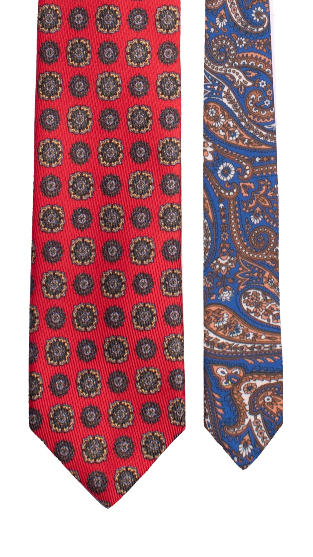 Cravatta in Saia di Seta Rossa Fantasia Multicolor Nodo in Contrasto Giallo Paisley Multicolor N3448 Made in Italy Graffeo Cravatte Pala