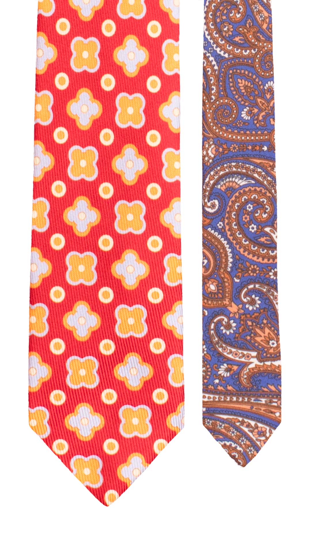 Cravatta in Saia di Seta Rosso Corallo Fantasia Arancione Azzurro Giallo Crema Nodo in Contrasto Beige Tinta Unita N3495 Made in Italy Graffeo Cravatte Pala