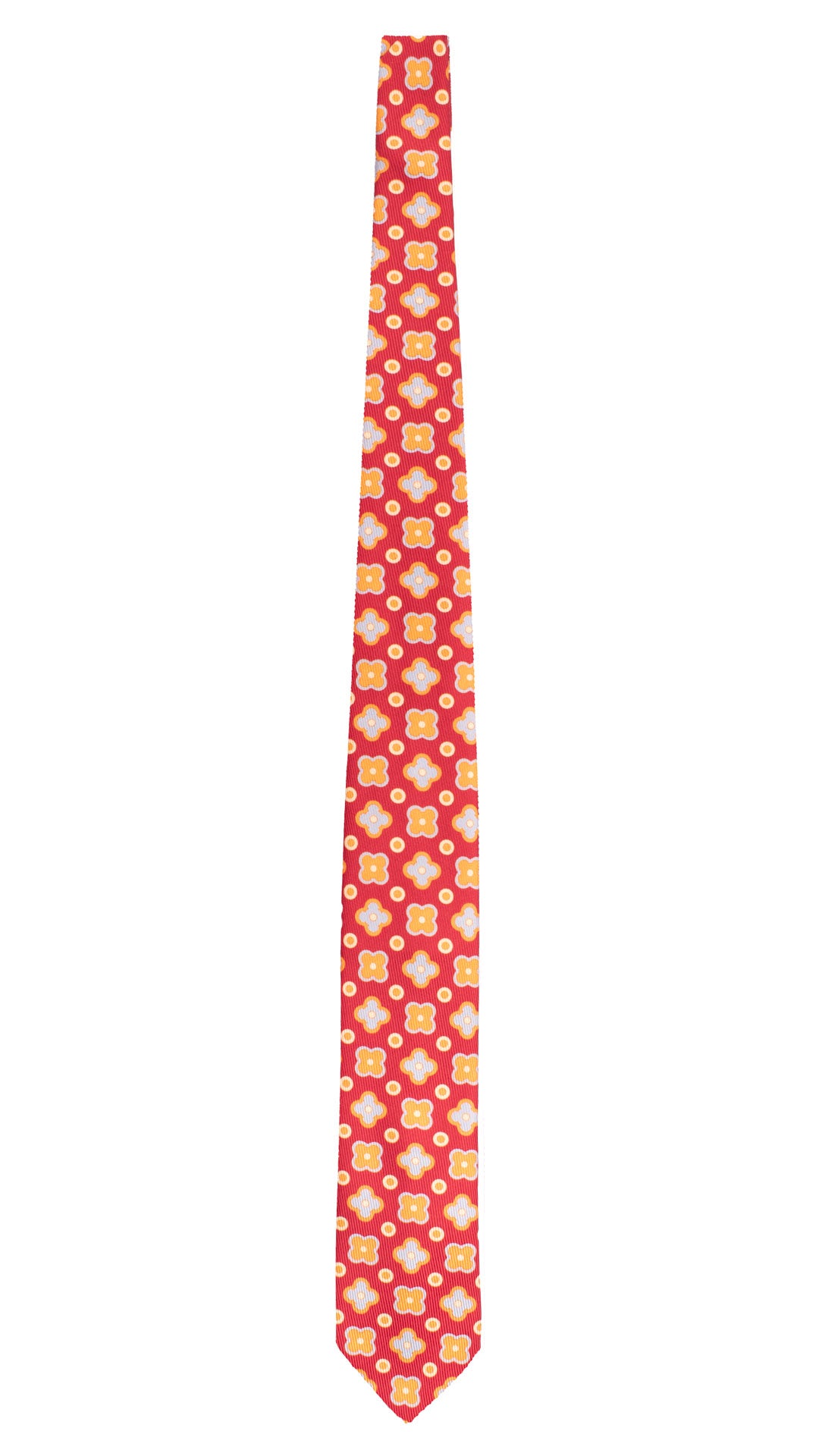 Cravatta in Saia di Seta Rosso Corallo Fantasia Arancione Azzurro Giallo Crema SA44 Made in Italy Graffeo Cravatte Intera