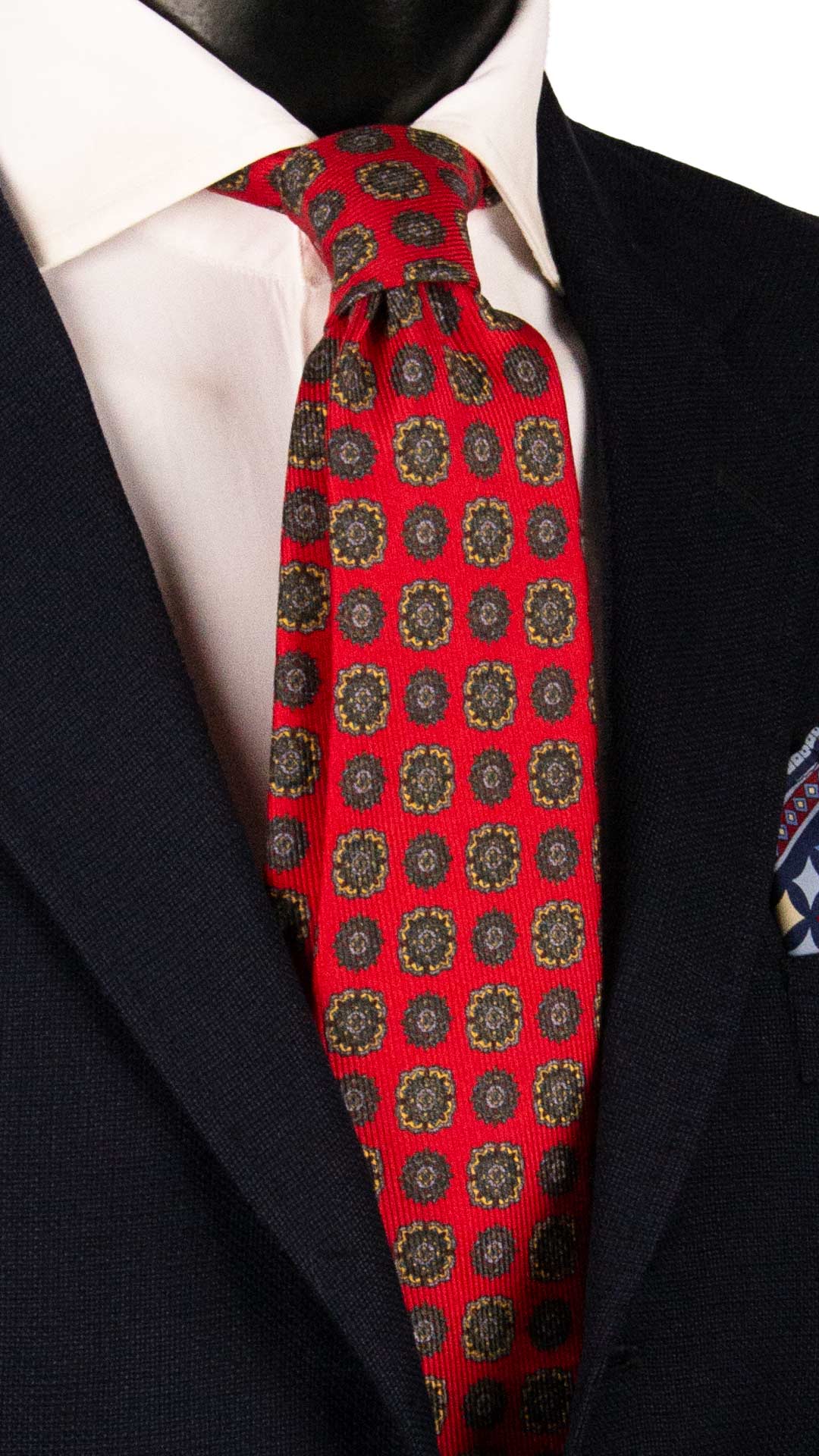 Cravatta in Saia di Seta Rosso Corallo Fantasia Multicolor SA53 Graffeo Cravatte Made in Italy