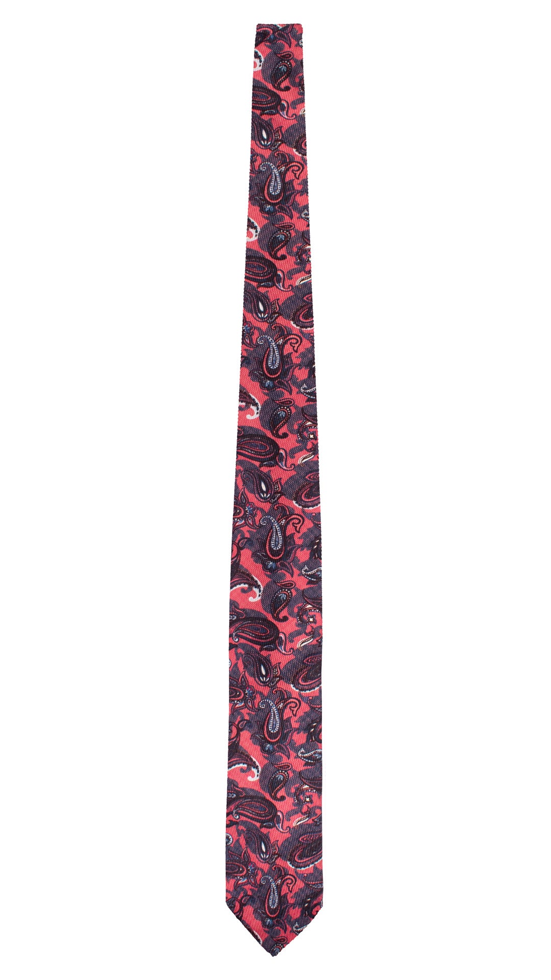 Cravatta in Saia di Seta Rosso Corallo Paisley Blu Marrone Azzurro Polvere SA104 Made in Italy Graffeo Cravatte Intera