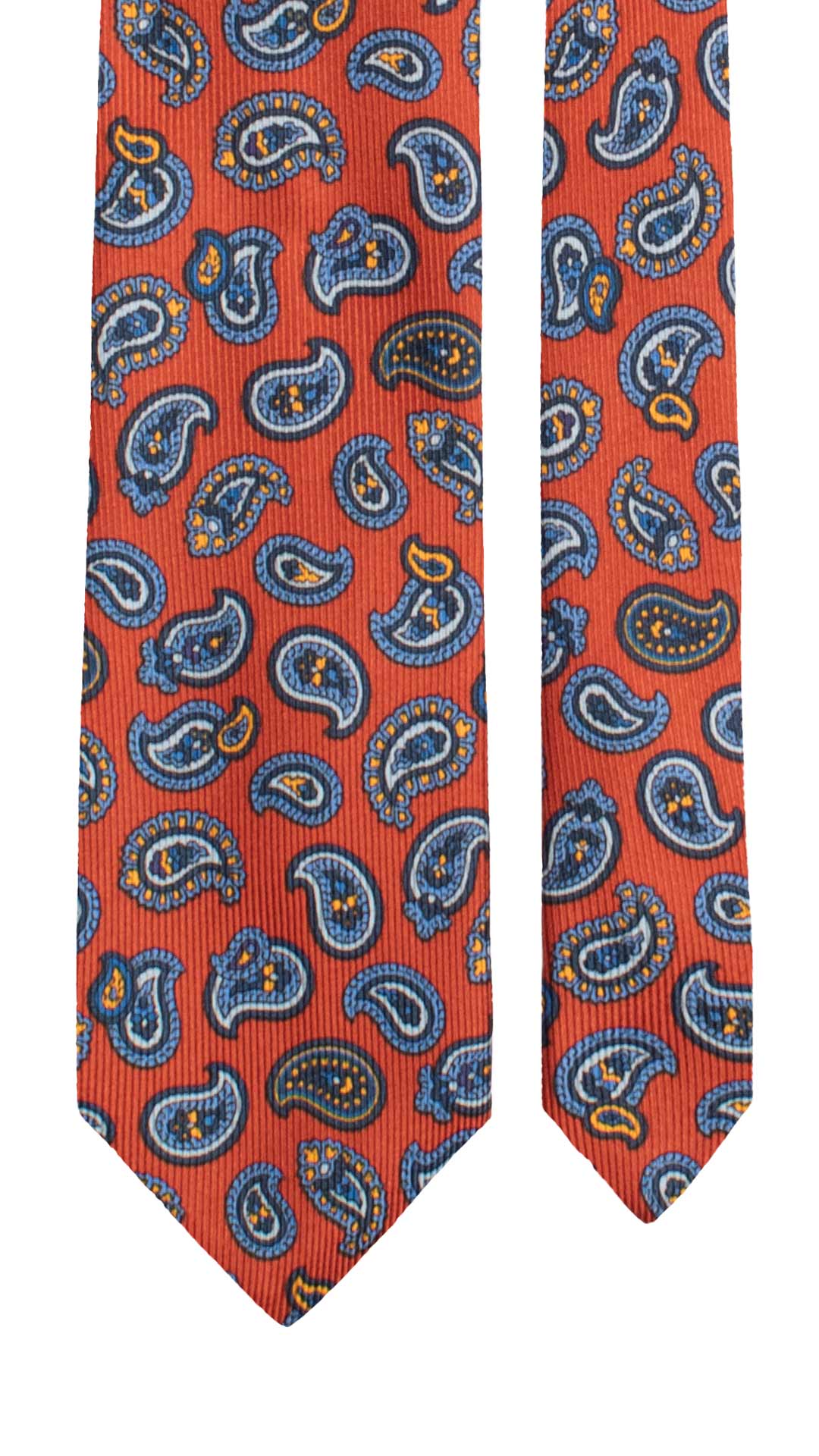 Cravatta in Saia di Seta Rosso Mattone Paisley Celeste Blu Giallo SA40 Made in Italy Graffeo Cravatte Pala