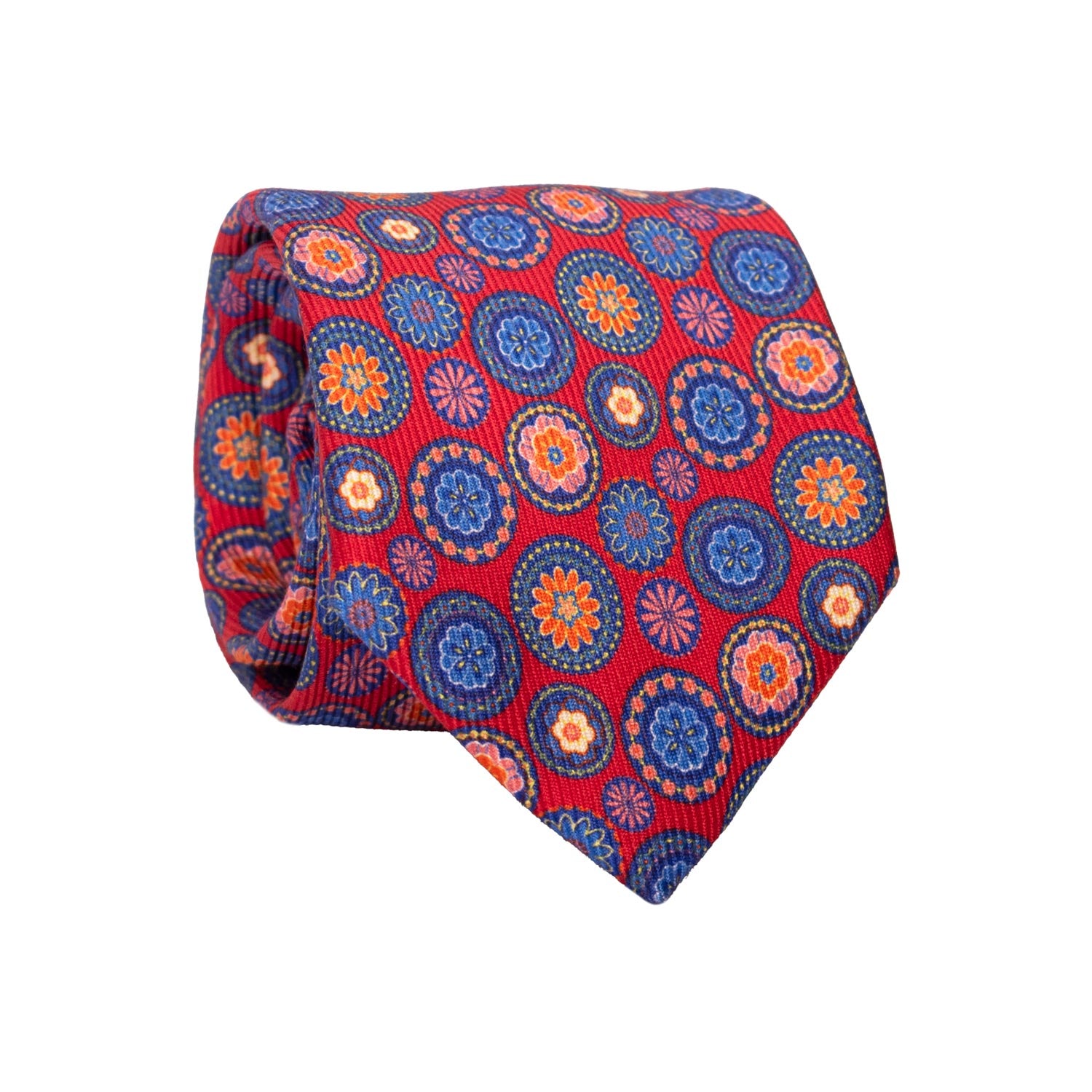 Cravatta in Saia di Seta Rossa a Fiori Multicolor SA18 Made in Italy Graffeo Cravatte Rotolo