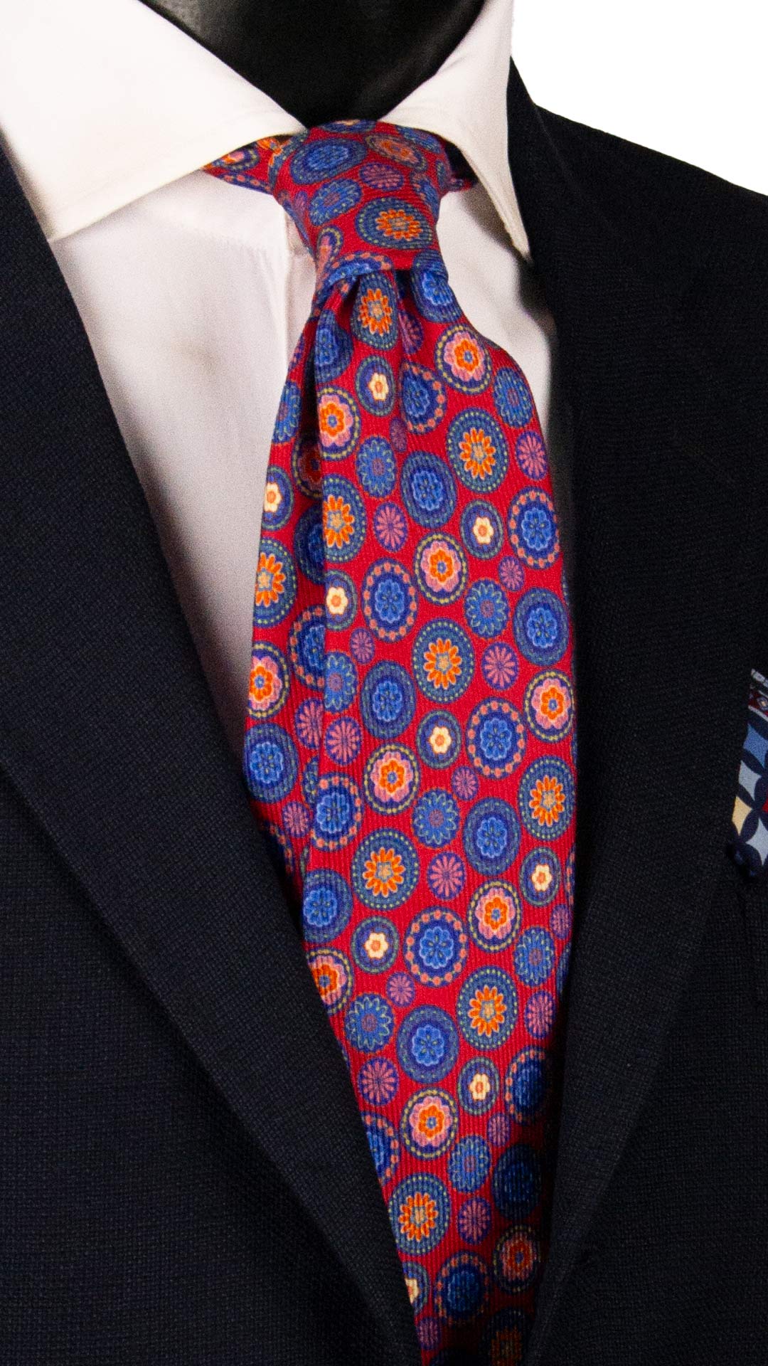 Cravatta in Saia di Seta Rossa a Fiori Multicolor SA18 Made in Italy Graffeo Cravatte