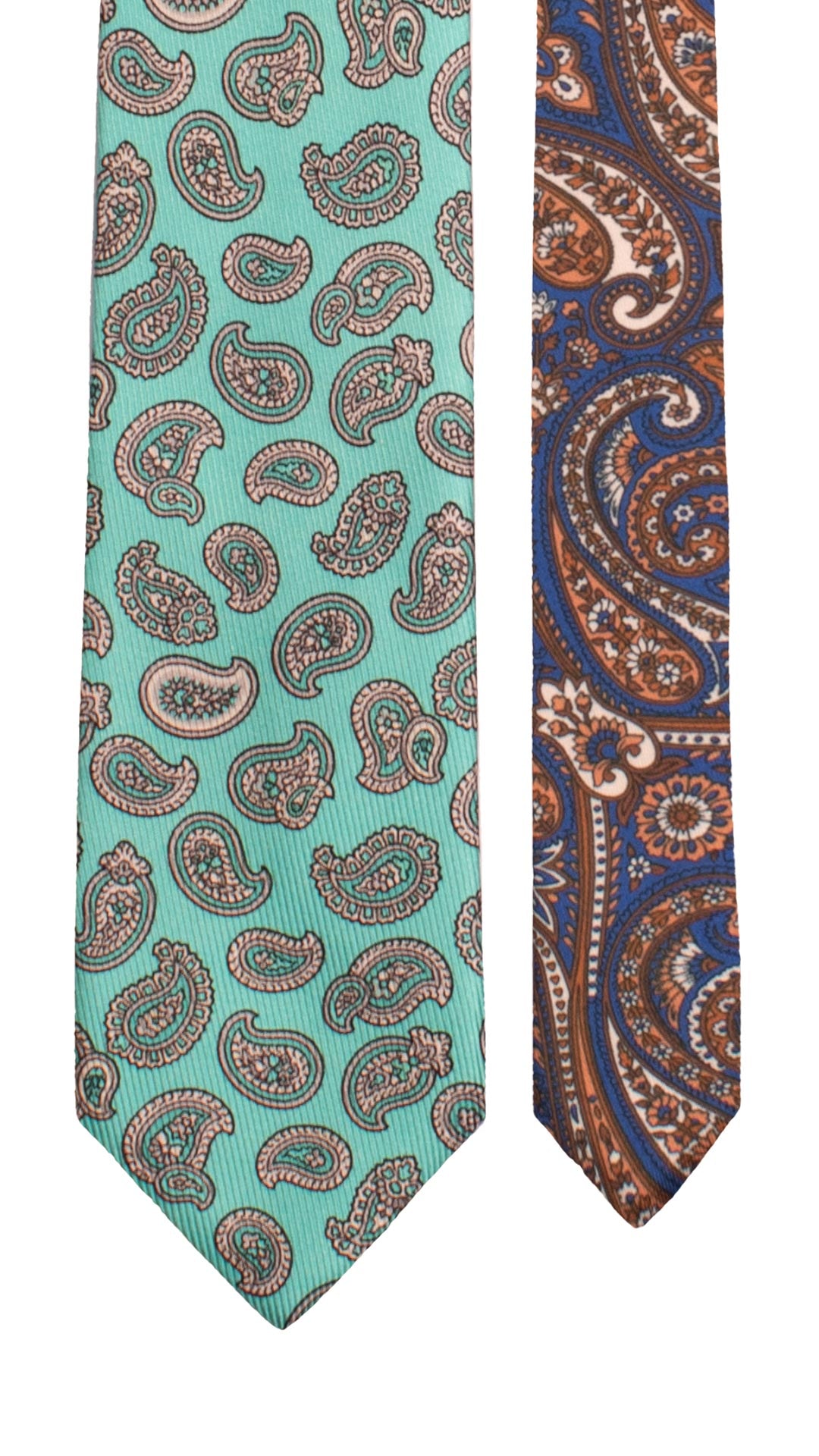 Cravatta in Saia di Seta Verde Acqua Paisley Grigio Nodo in Contrasto Grigio Paisley Multicolor N3468 Made in Italy Graffeo Cravatte Pala