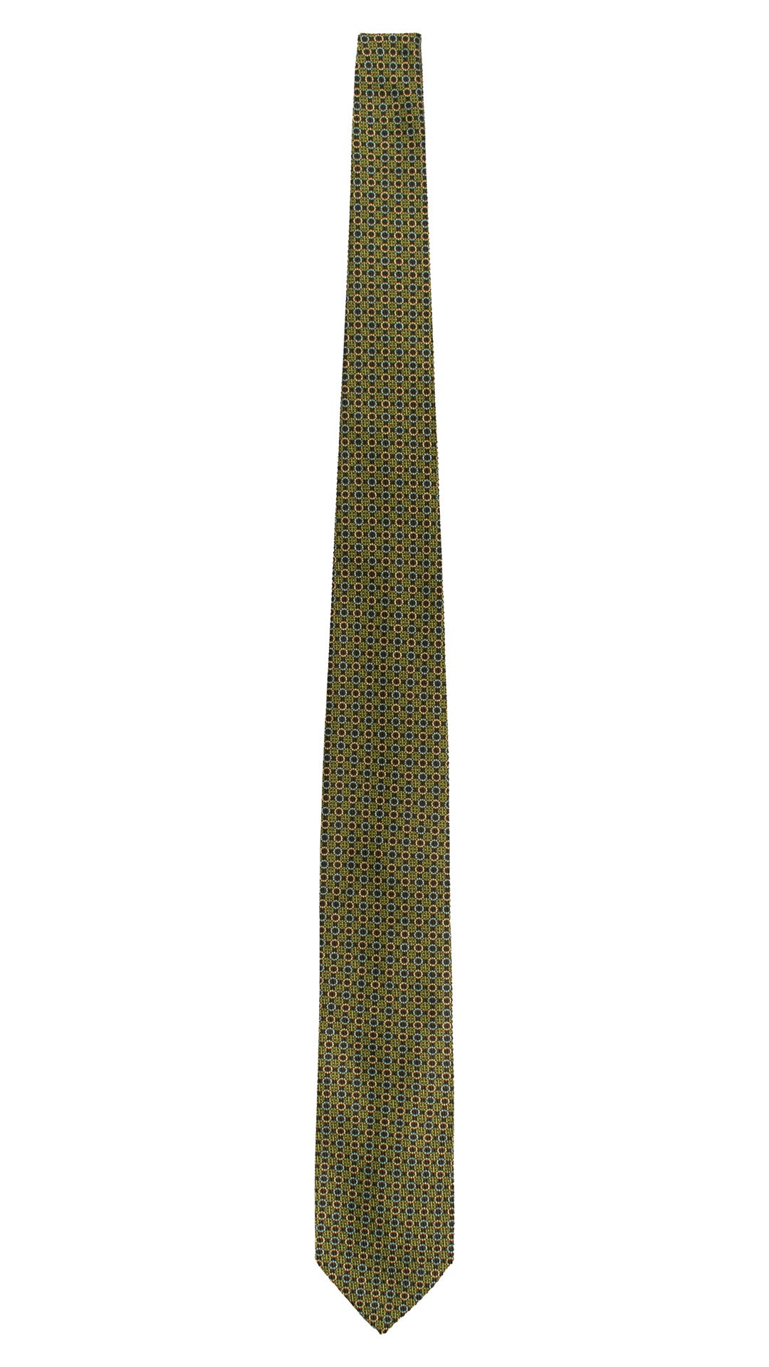 Cravatta in Saia di Seta Verde Bottiglia Fantasia Celeste Giallo Verde SA106 Made in Italy Graffeo Cravatte Intera