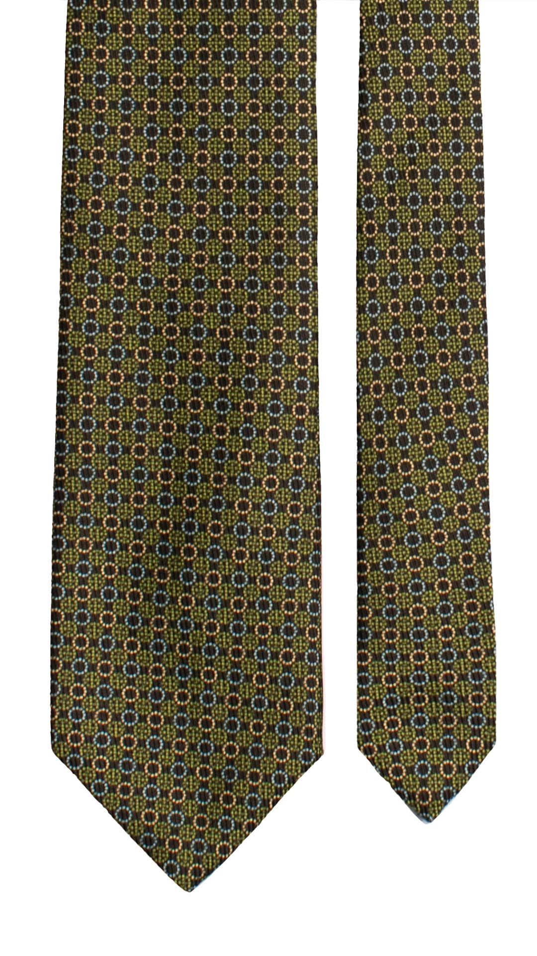 Cravatta in Saia di Seta Verde Bottiglia Fantasia Celeste Giallo Verde SA106 Made in Italy Graffeo Cravatte Pala