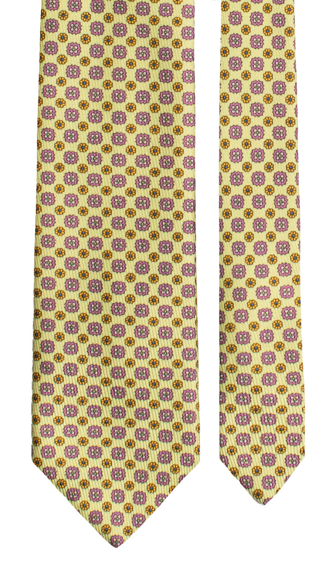 Cravatta in Saia di Seta Verde Chiaro a Fiori Glicine Gialli SA86 Pala Graffeo Cravatte Made in Italy Pala