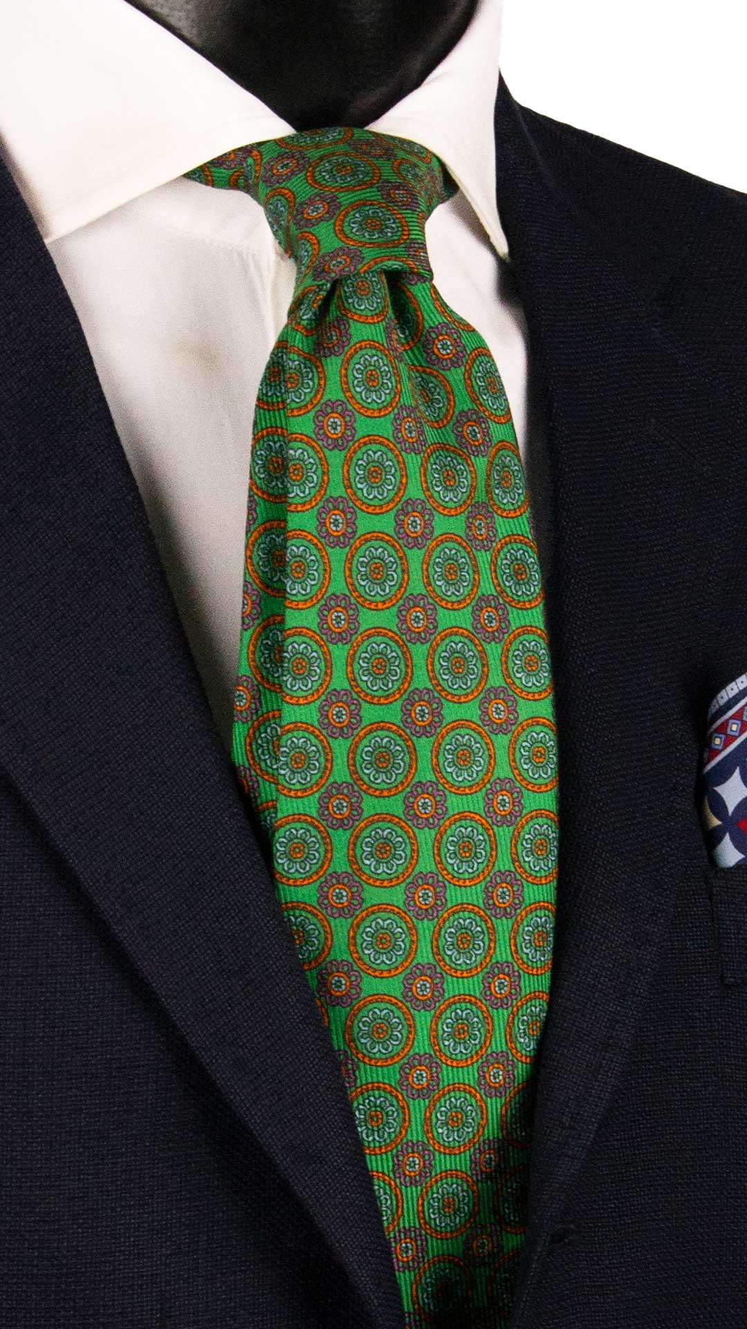 Cravatta in Saia di Seta Verde Fantasia Arancione Verde Azzurro SA61 Graffeo Cravatte Made in Italy