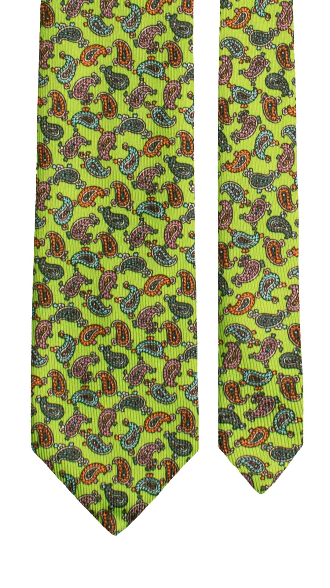 Cravatta in Saia di Seta Verde Fluo Paisley Multicolor SA32 Made in Italy Graffeo Cravatte Pala