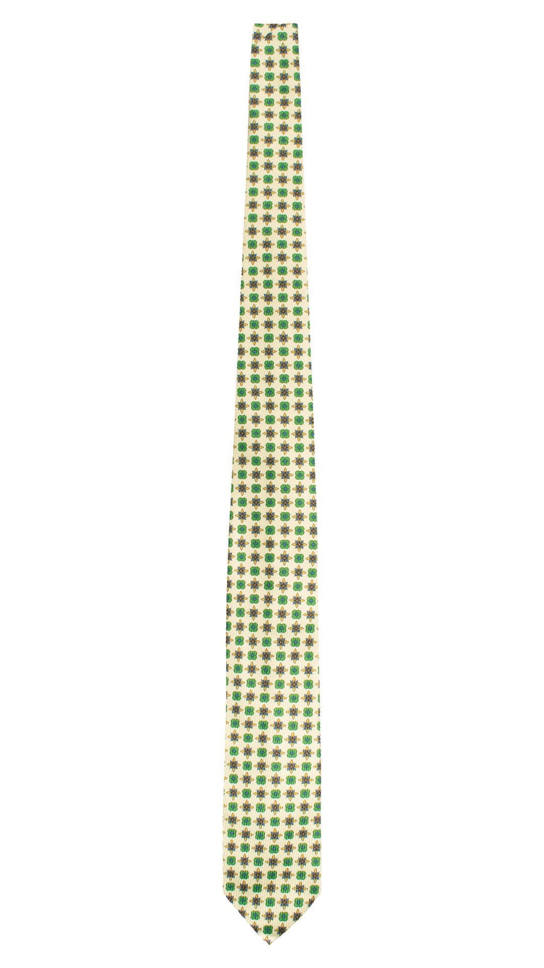 Cravatta in Saia di Seta Verde Mela Fantasia Indaco Verde Color Senape SA120 Made in Italy Graffeo Cravatte Intera