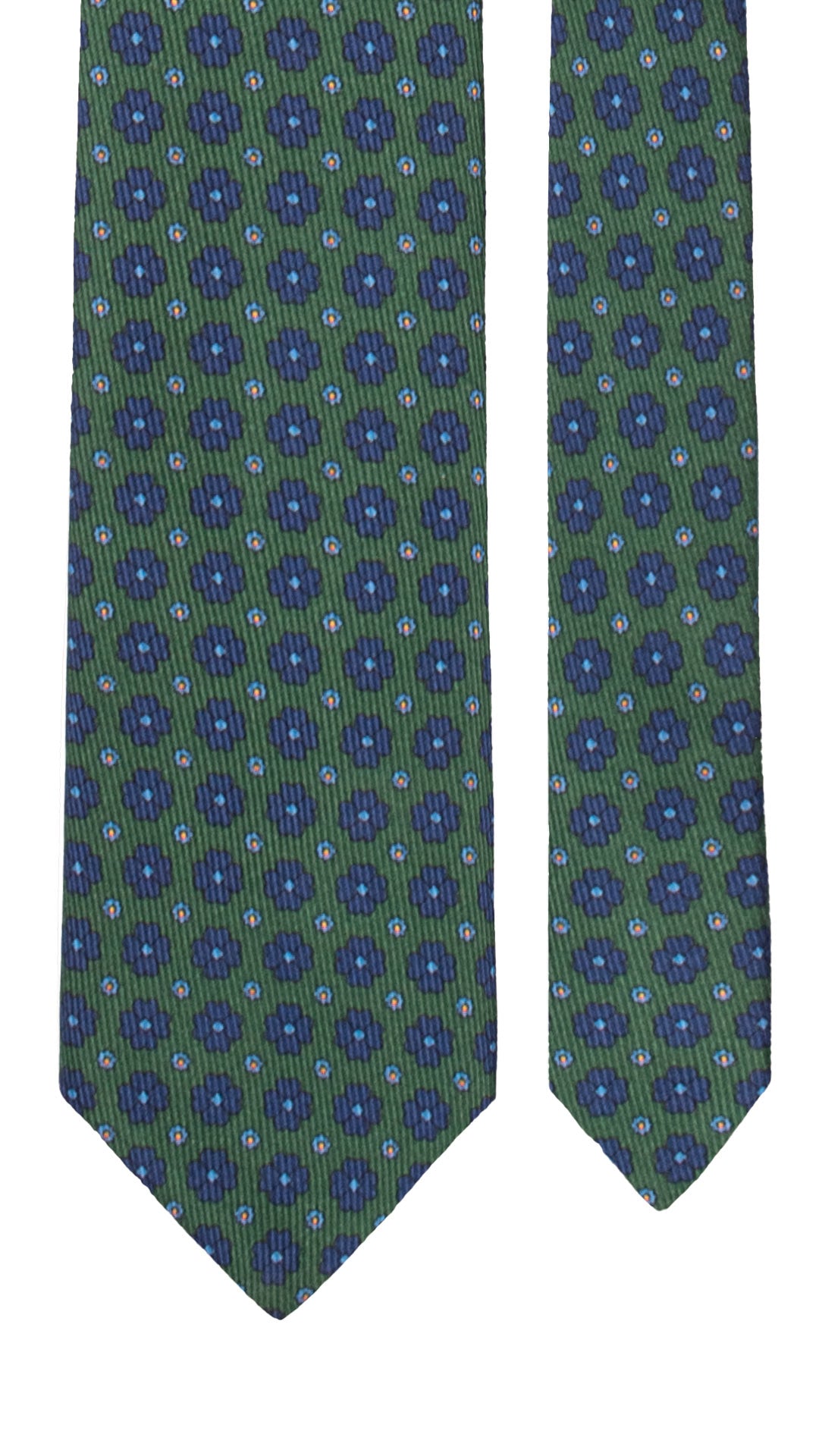 Cravatta in Saia di Seta Verde a Fiori Blu Celeste Giallo SA47 Made in Italy Graffeo Cravatte Pala