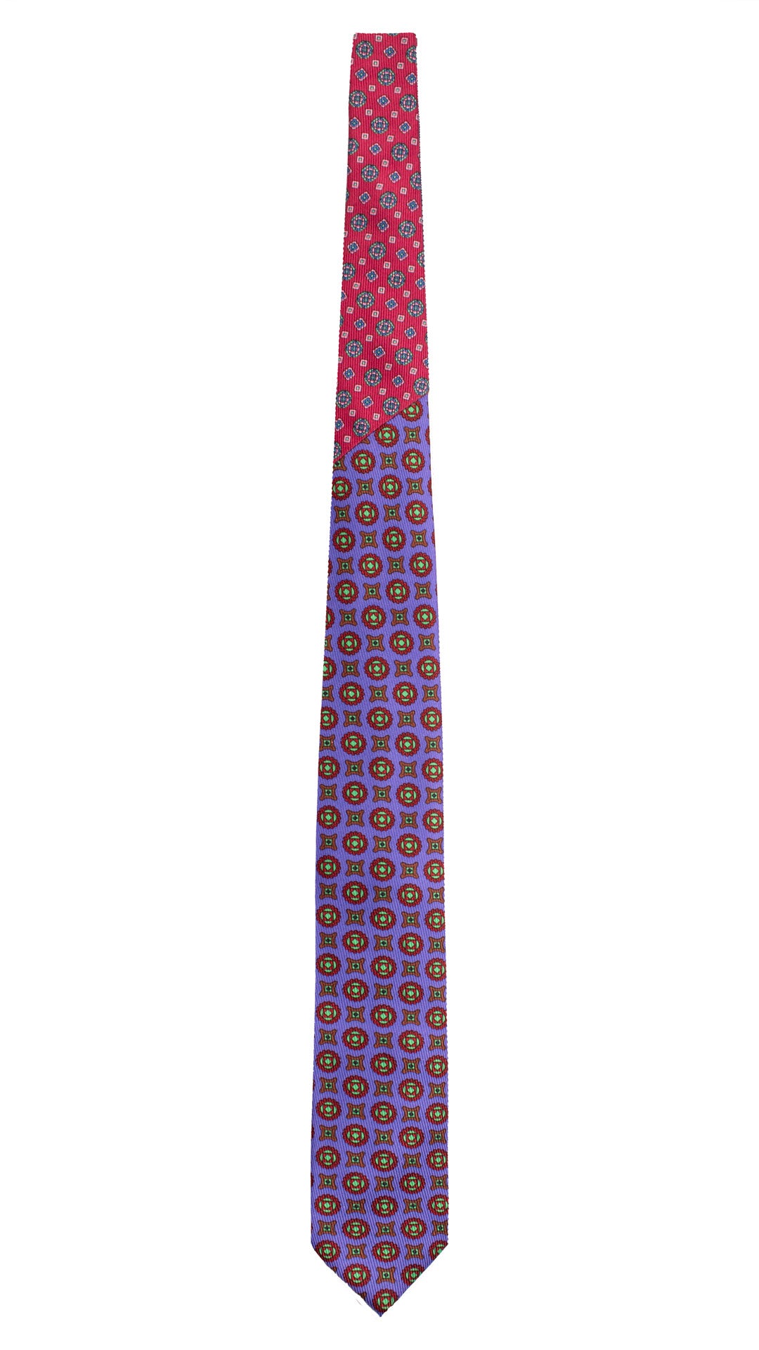 Cravatta in Saia di Seta Viola Fantasia Multicolor Nodo in Contrasto Multicolor N3462 Made in Italy Graffeo Cravatte Made in Italy Intera