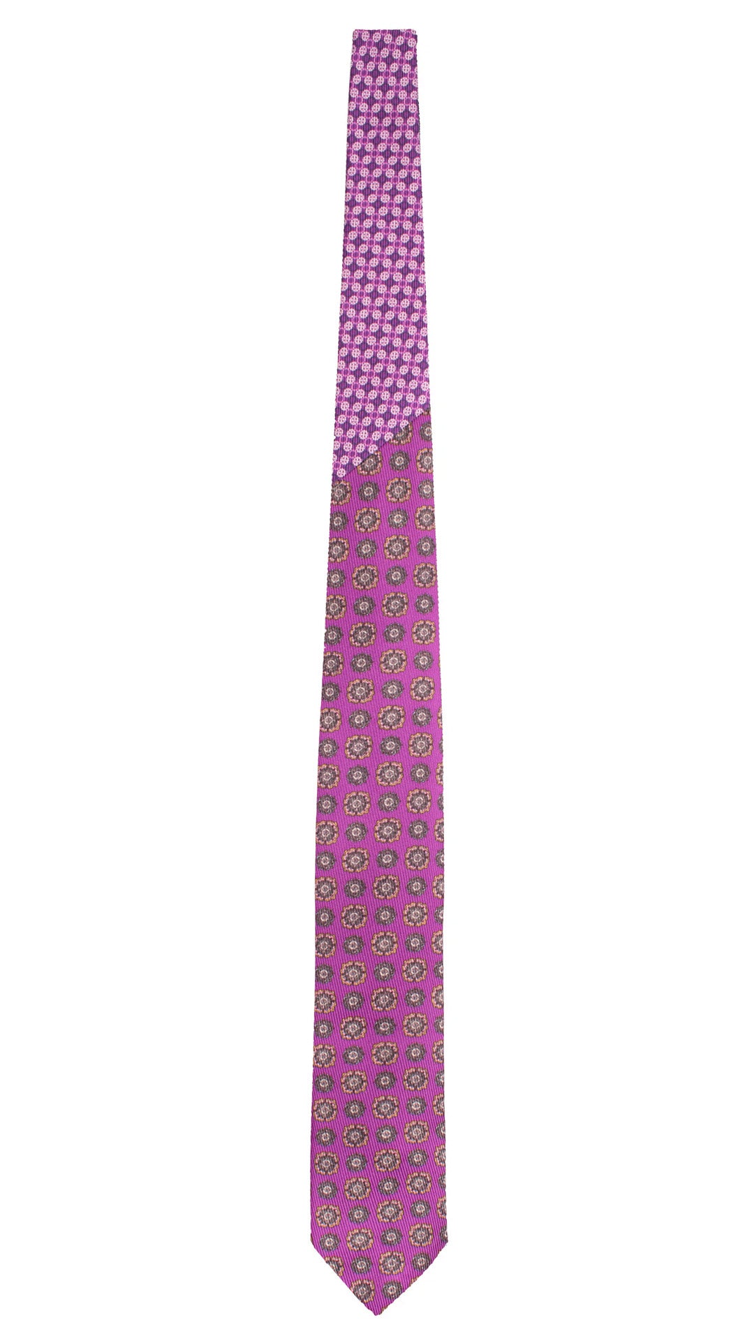Cravatta in Saia di Seta Viola Fantasia Multicolor Nodo in Contrasto Viola Fantasia Rosa Bianco Blu N3492 Made in Italy Graffeo Cravatte Intera