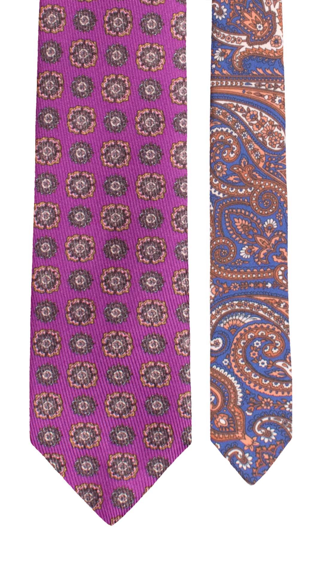 Cravatta in Saia di Seta Viola Fantasia Multicolor Nodo in Contrasto Viola Fantasia Rosa Bianco Blu N3492 Made in Italy Graffeo Cravatte Pala