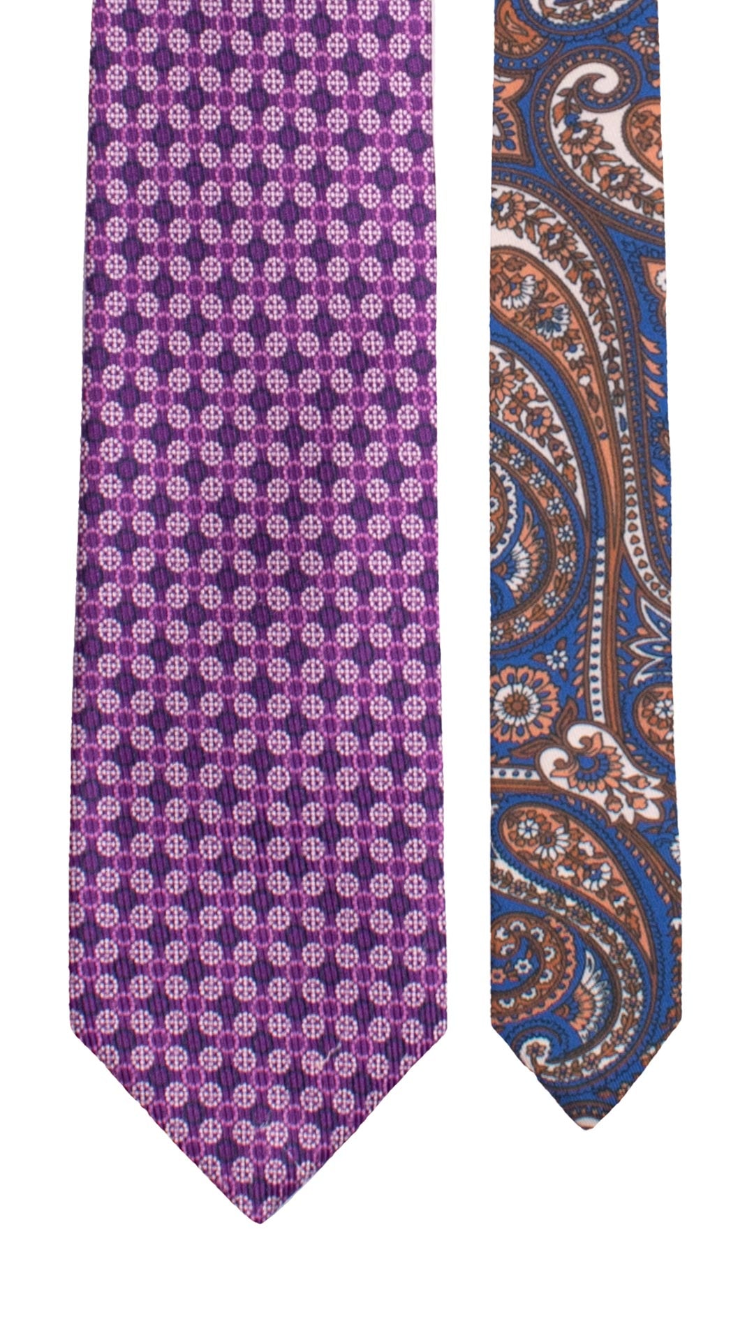 Cravatta in Saia di Seta Viola Fantasia Rosa Bianca Blu Nodo in Contrasto Giallo Fantasia Multicolor N3453 Made in Italy Graffeo Cravatte Pala