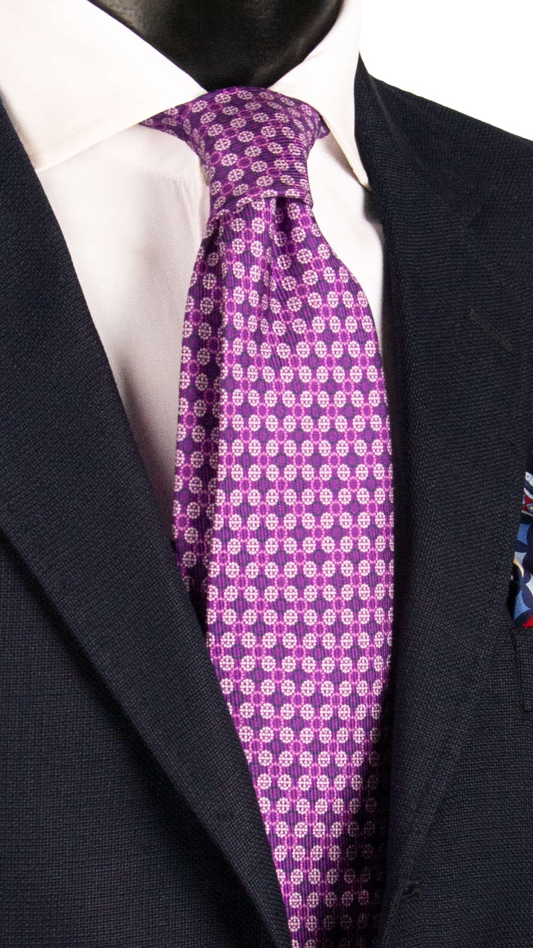 Cravatta in Saia di Seta Viola Fantasia Rosa Bianca Blu SA73 Made in Italy Graffeo Cravatte