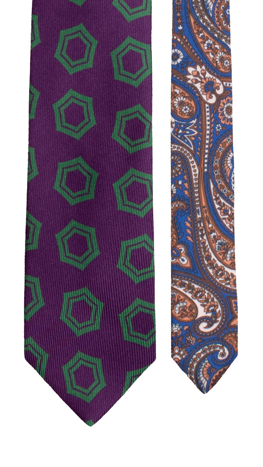 Cravatta in Saia di Seta Viola Fantasia Verde Nodo in Contrasto Verde Fantasia Multicolor N3455 Made in Italy Graffeo Cravatte Pala