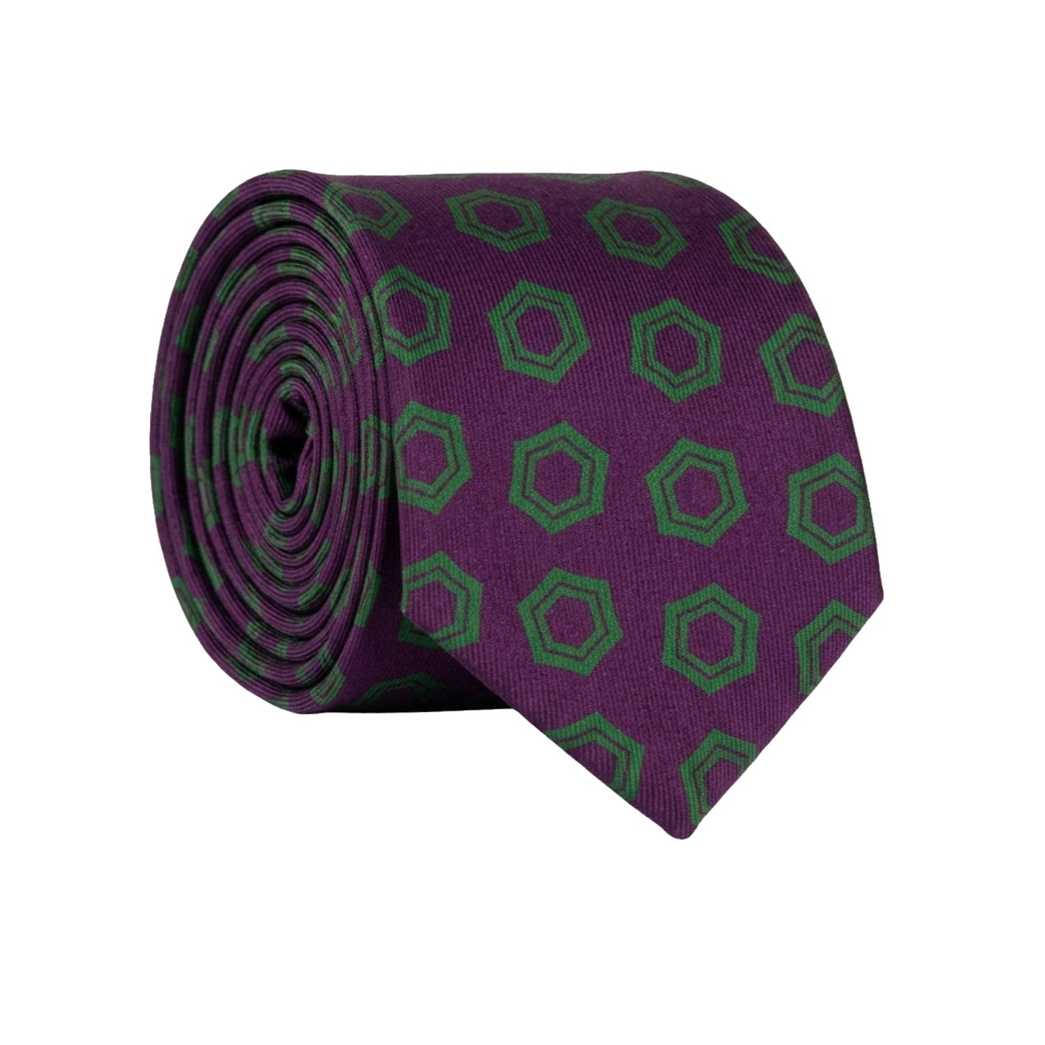 Cravatta in Saia di Seta Viola Fantasia Verde SA50 Made in Italy Graffeo Cravatte Rotolo