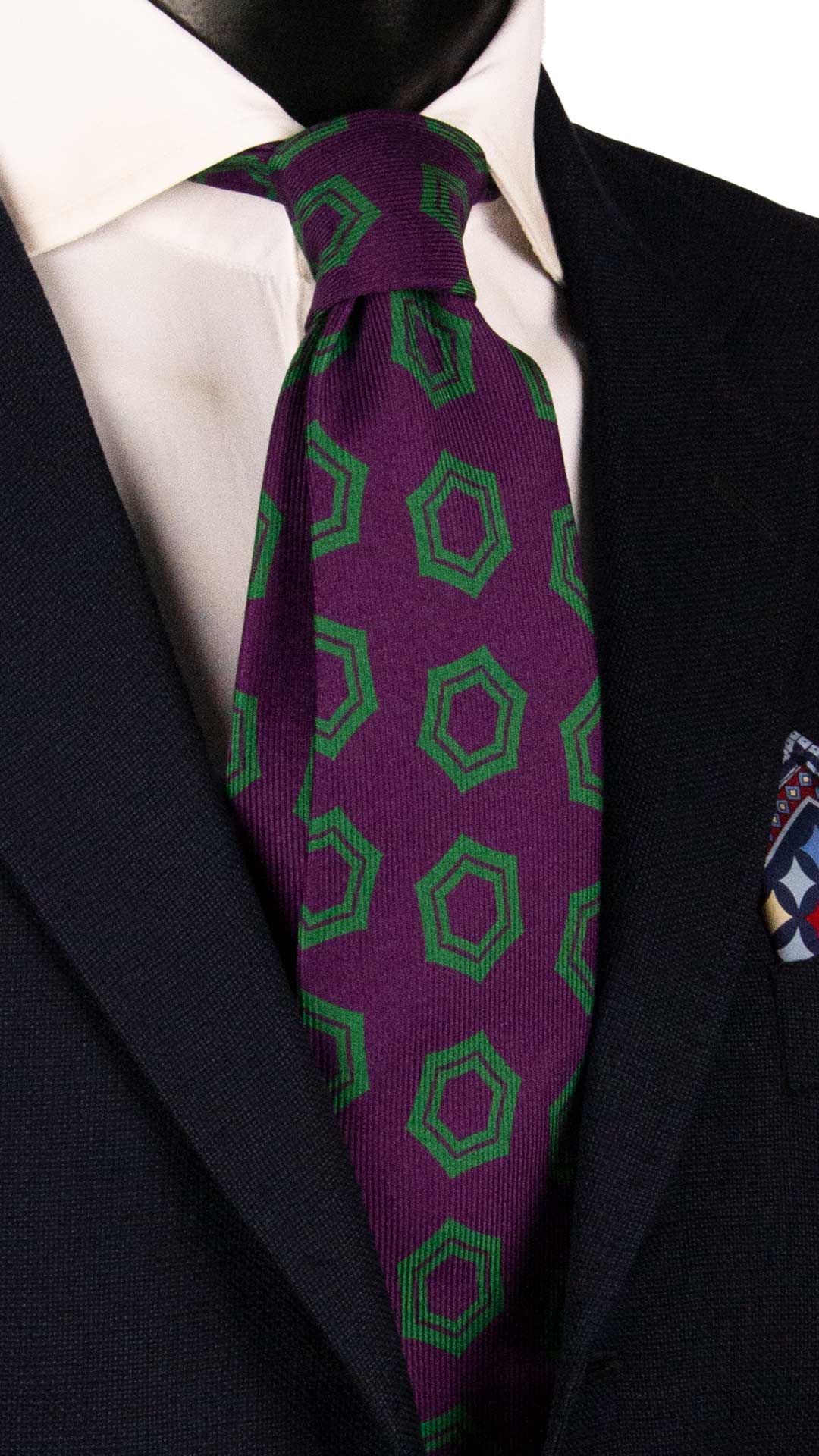 Cravatta in Saia di Seta Viola Fantasia Verde SA50 Made in Italy Graffeo Cravatte