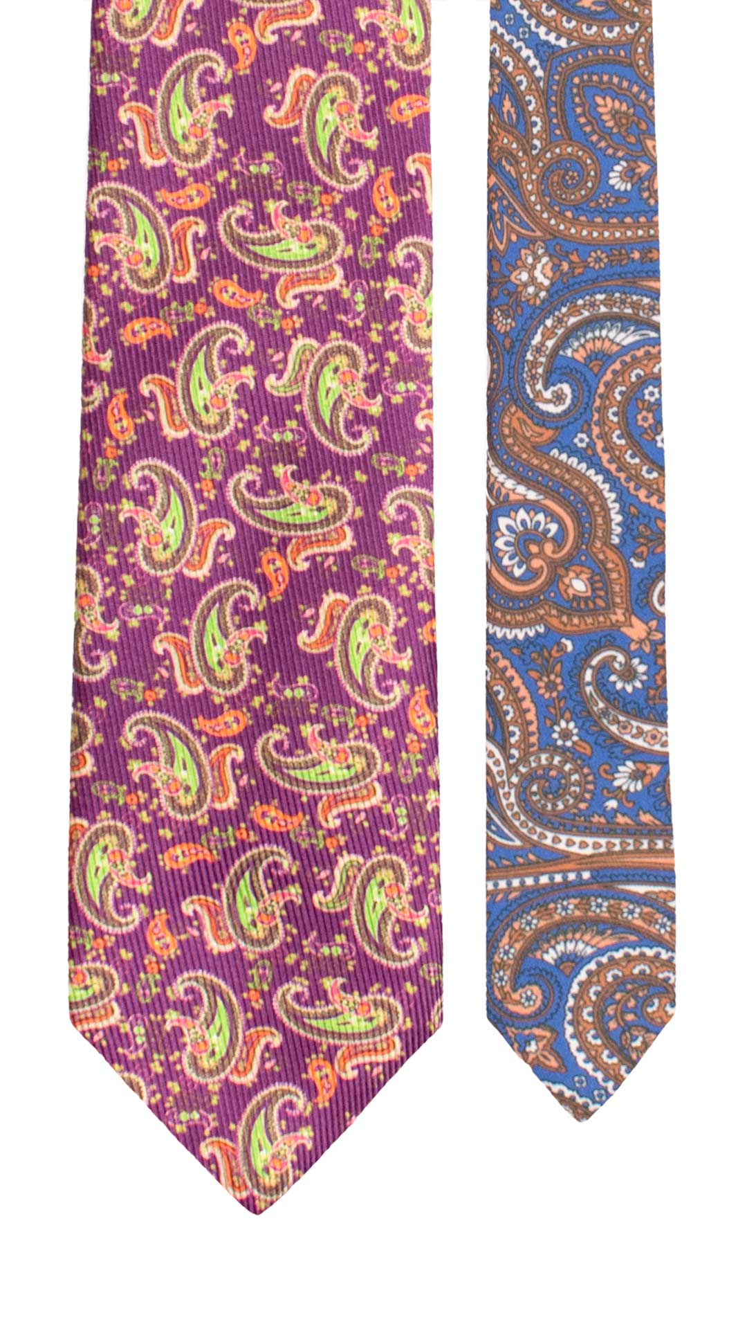 Cravatta in Saia di Seta Viola Paisley Multicolor Nodo in Contrasto Verde Fluo Fantasia Blu Fucsia N3482 Made in Italy Graffeo Cravatte Pala