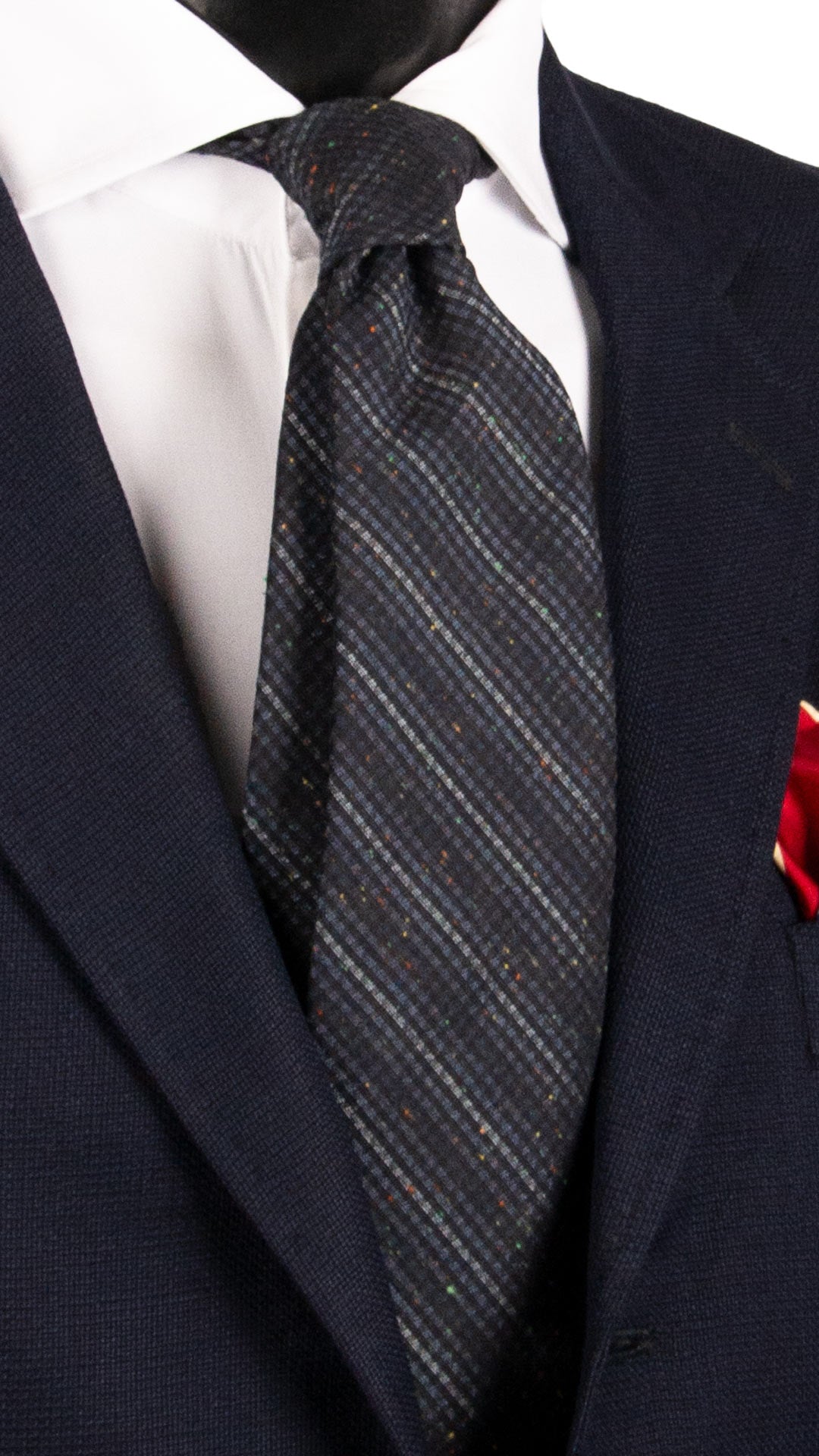 Cravatta Regimental di Seta Cotone Blu Effetto Tweed Multicolor 7398 Made in Italy Graffeo Cravatte