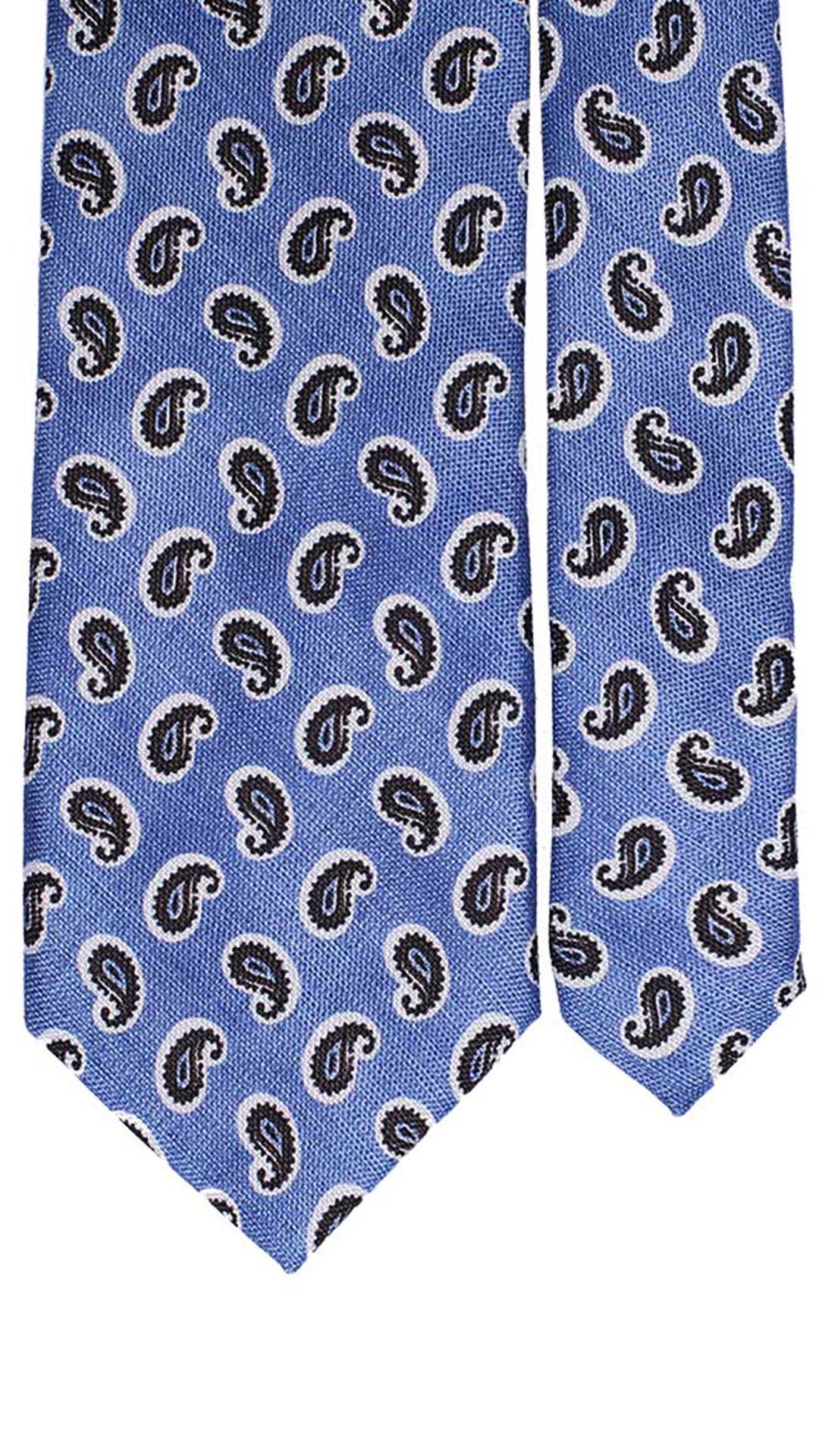 Cravatta in Seta Cotone Celeste Paisley Marrone Bianco Made in Italy Graffeo Cravatte Pala